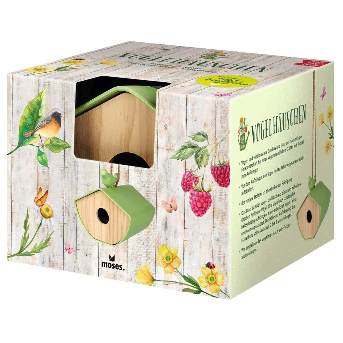 Moses. Verlag Vogelhaus Vogelhäuschen aus Holz & Bambus mit Aufhängung für Garten