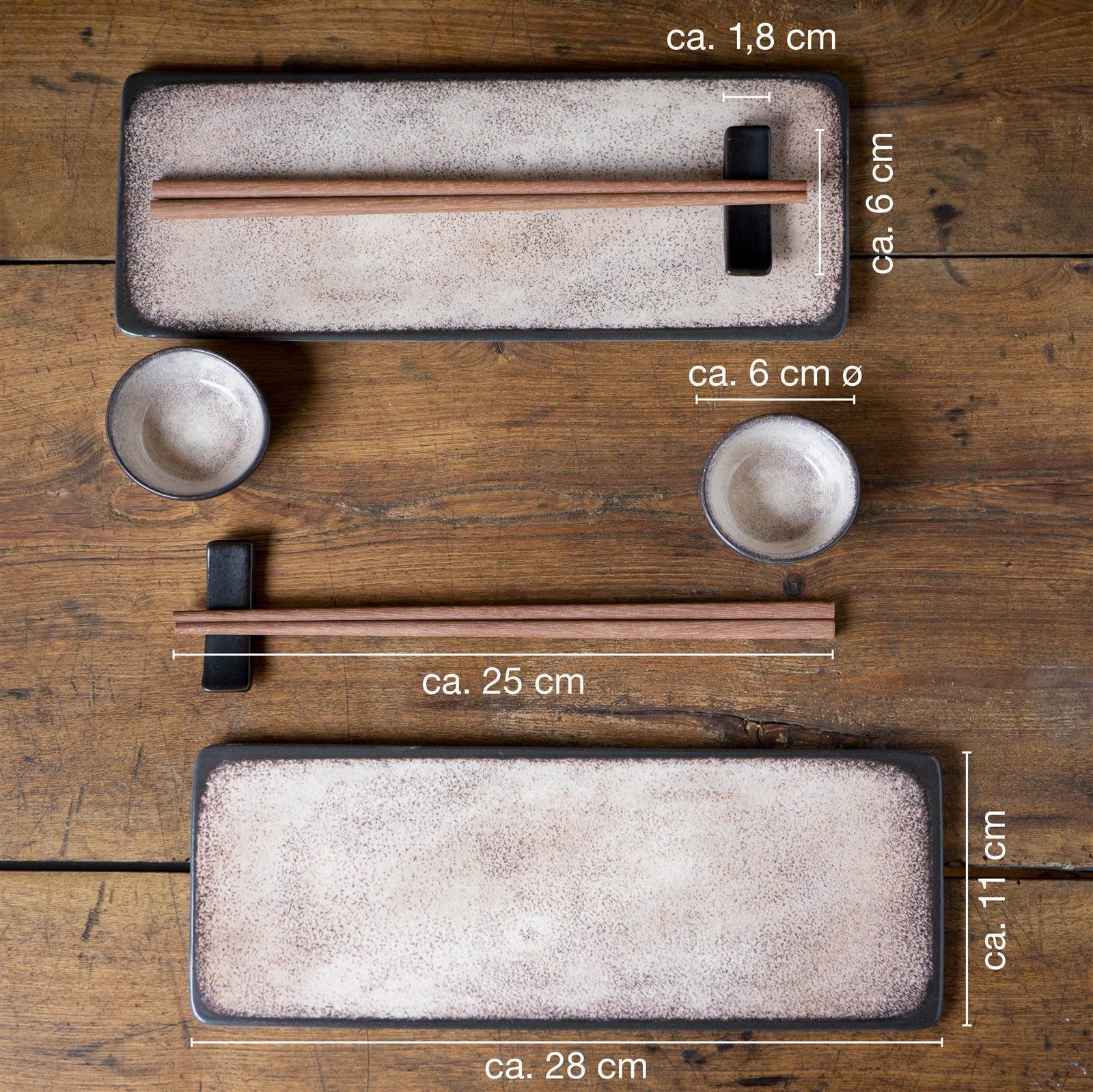 Moritz & Moritz Tafelservice VIDA Sushi Set Beige (10-tlg), 2 Personen, Keramik, Sandelholz, Für 2 Personen - 10 Teile – Bild 4 von 5