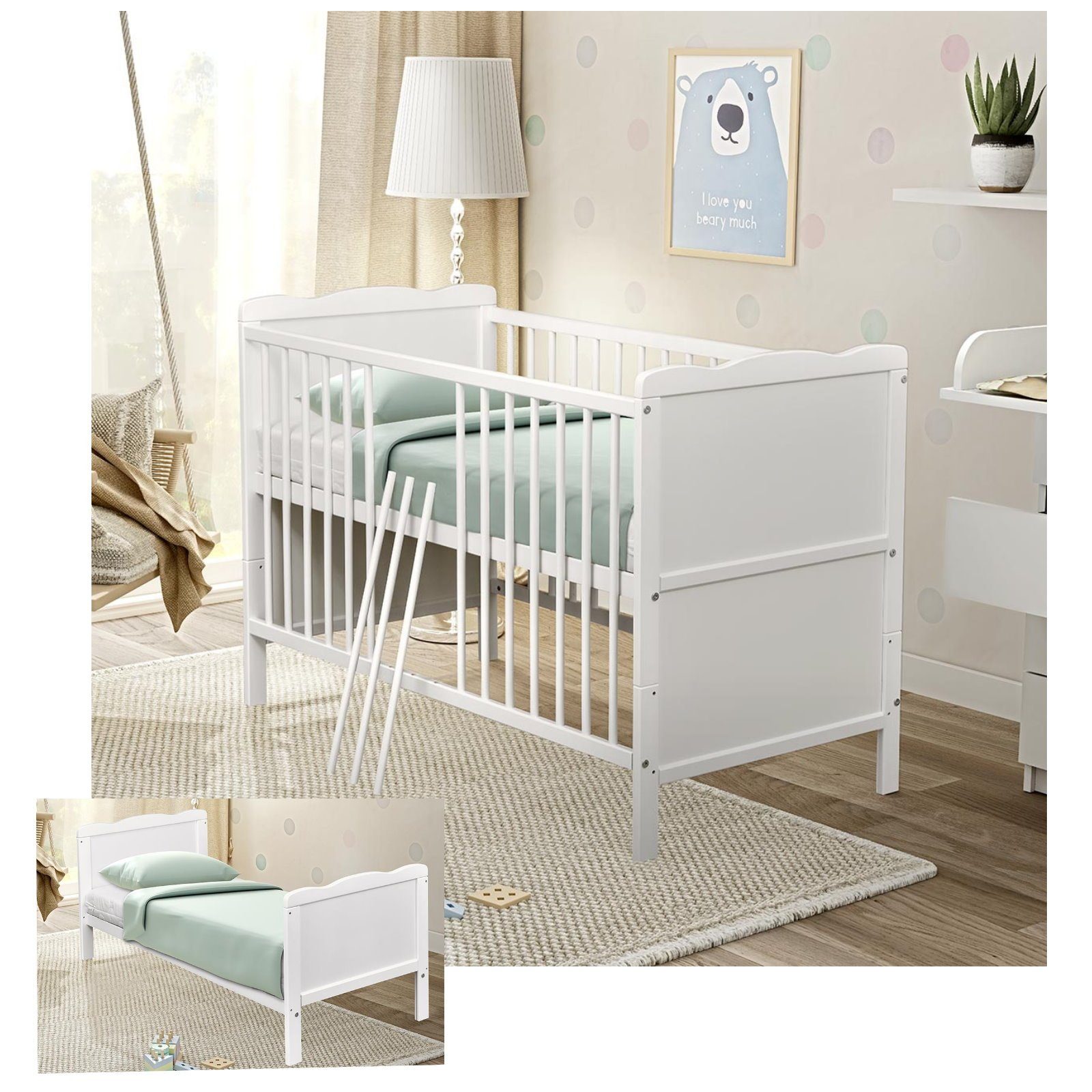 Baby-Delux Babybett Jack, Kinderbett Gitterbett 140x70 weiß mit Beißschiene günstig online kaufen