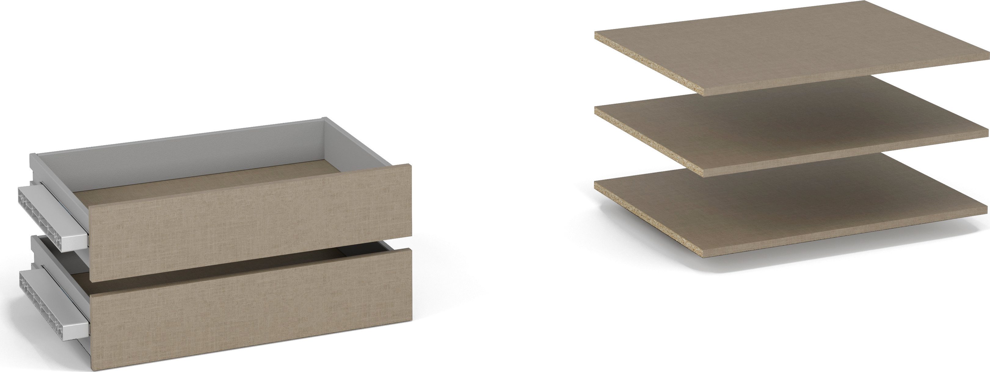 rauch Schubladeneinsatz Zubehör für Schwebetürenschränke Rauch ORANGE (Set, 5 St., in Breiten 66 cm oder 88 cm), 2 Schubladeneinsätze mit 3 Fachböden für Schwebetürenschränke