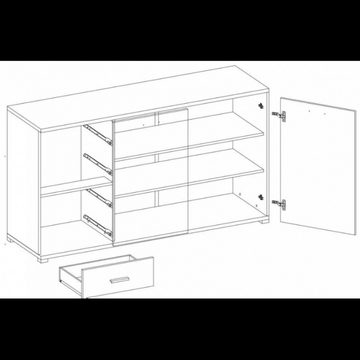 MOEBLO Kommode KOM001 (Kommode Sideboard Schubladenkommode, Highboard Schrank Beistelltisch mit 2 Türen und 4 Schubladen), (BxHxT): 135x95x45 cm