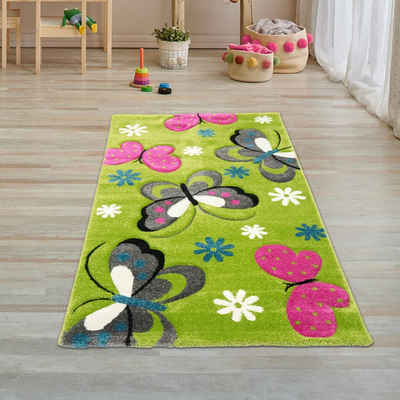 Kinderteppich Farbenfroher Schmetterlings-Teppich für Kinderzimmer in grün, Teppich-Traum, rechteckig, Höhe: 13 mm