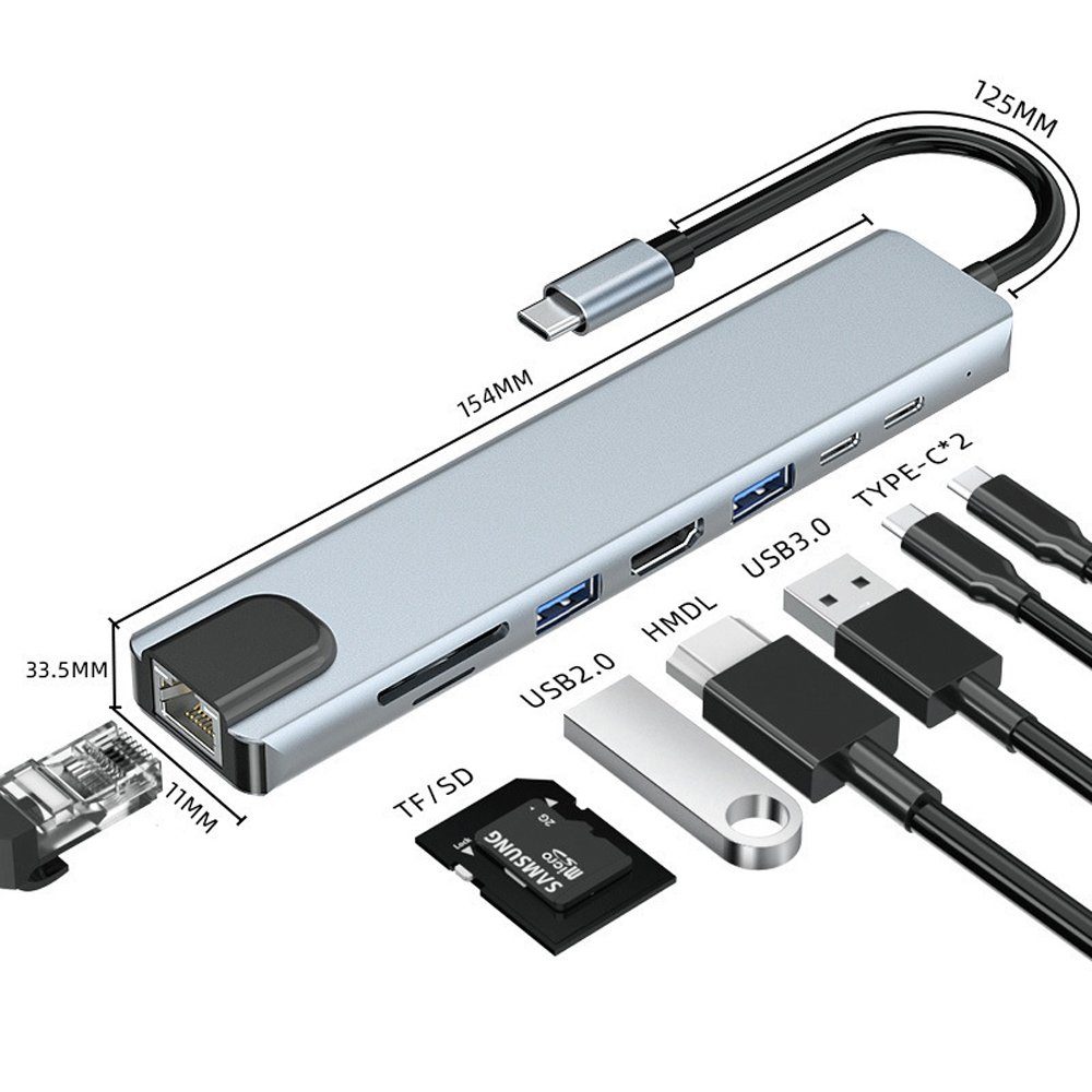 IVSO »Type-C-Hub, 8-in-1-Type-C-auf-HDMI-Adapter mit 100 m Ethernet,«  Dockingstation (Power Delivery Pd Typ C Ladeanschluss, 3 Type C,1 USB  3.0-Anschlüsse, 1 USB 2.0-Anschlüssekompatibel für MacBook Pro) online  kaufen | OTTO