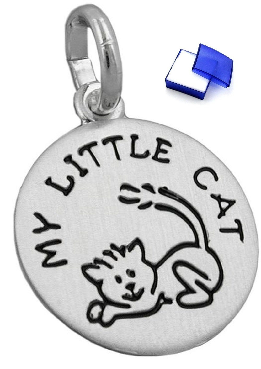 unbespielt Kettenanhänger Kettenanhänger Anhänger mit Gravur MY LITTLE CAT schwarz matt 925 Silber 12 mm inkl. Schmuckbox, Silberschmuck für Kinder