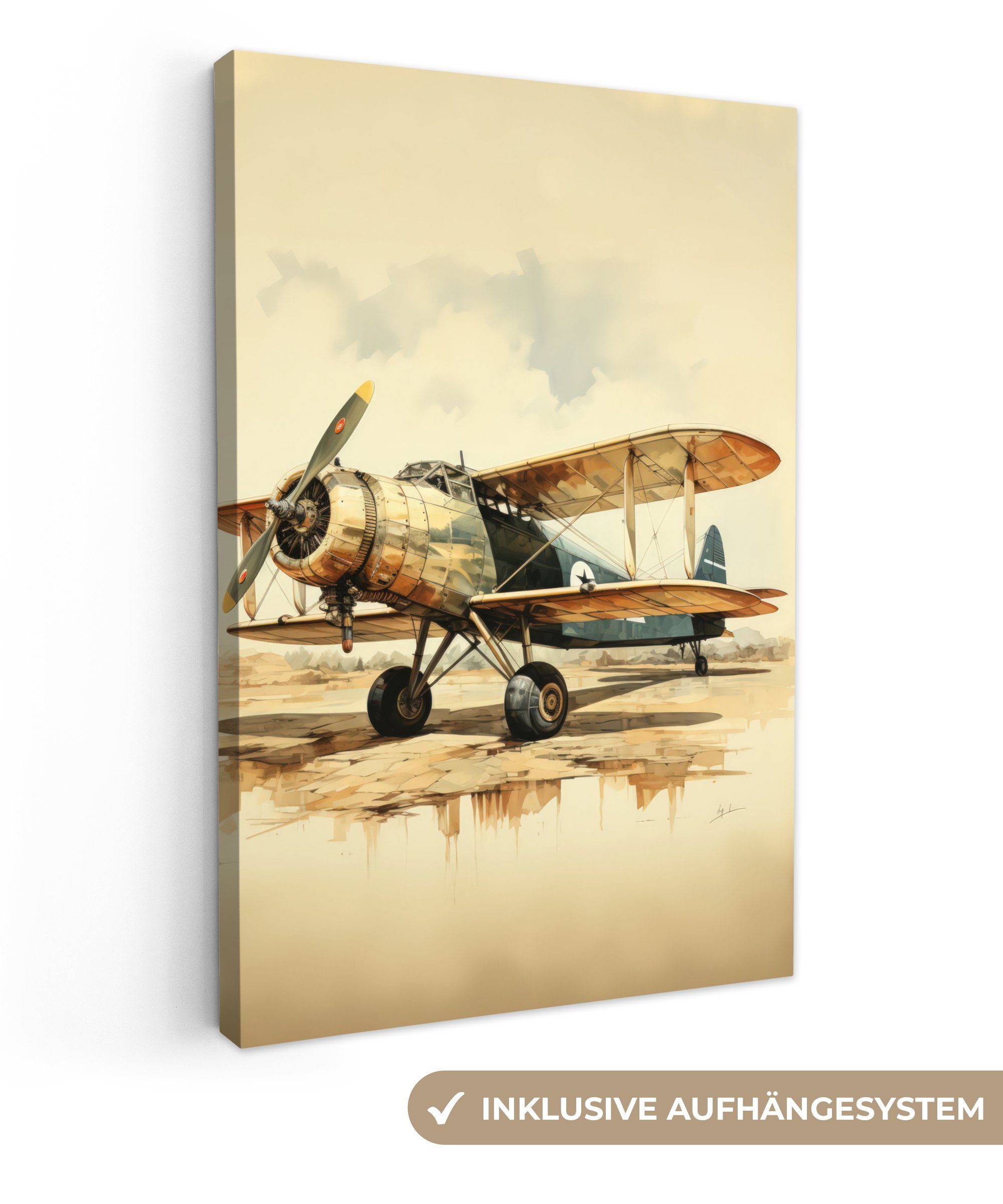OneMillionCanvasses® Leinwandbild Vintage - Flugzeug - Wasser - Beige -Fahr günstig online kaufen