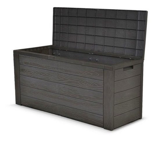 dynamic24 Aufbewahrungsbox, Holz Optik Auflagenbox, Truhe für Kissen