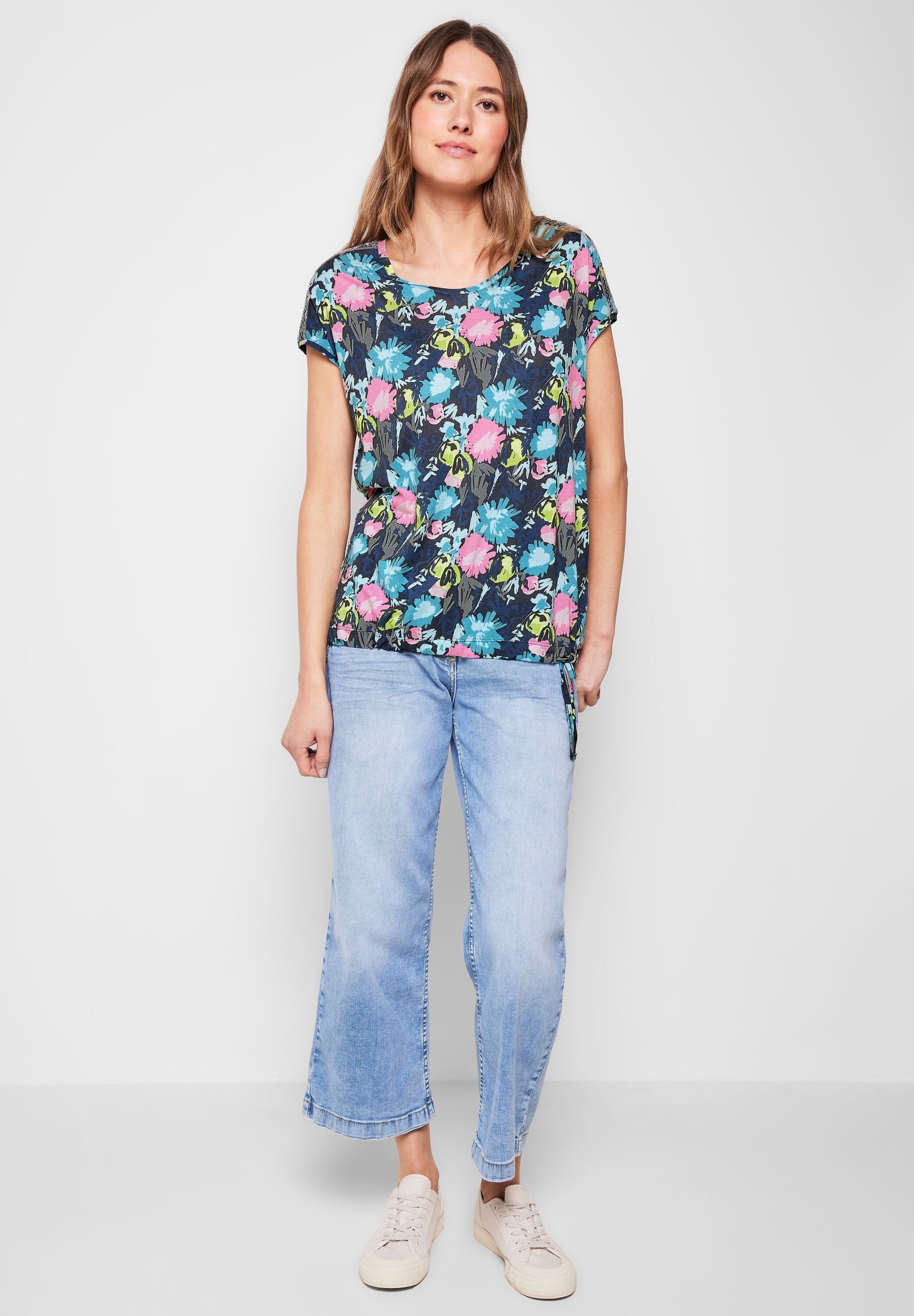 Cecil T-Shirt mit allover Blumenprint deep blue