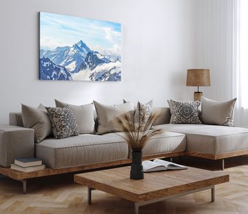 Sinus Art Leinwandbild 120x80cm Wandbild auf Leinwand Berge Alpen Schneegipfel Bergkette Blau, (1 St)
