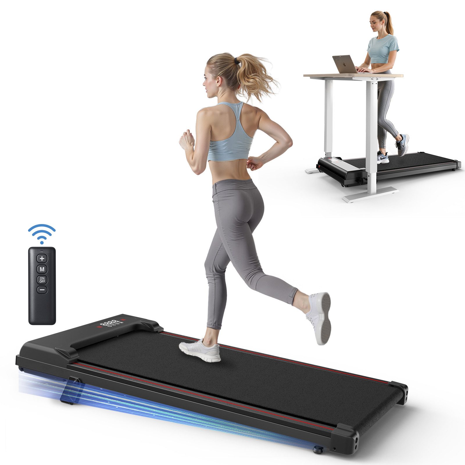Dskeuzeew Laufband mit 7 % Steigung – 3-in-1-Laufbänder bis 130 kg (mit Fernbedienung und LED-Display - Lauffläche 38,5 x 90 cm), 1–8 km/h einstellbar – Motor 2,5 PS