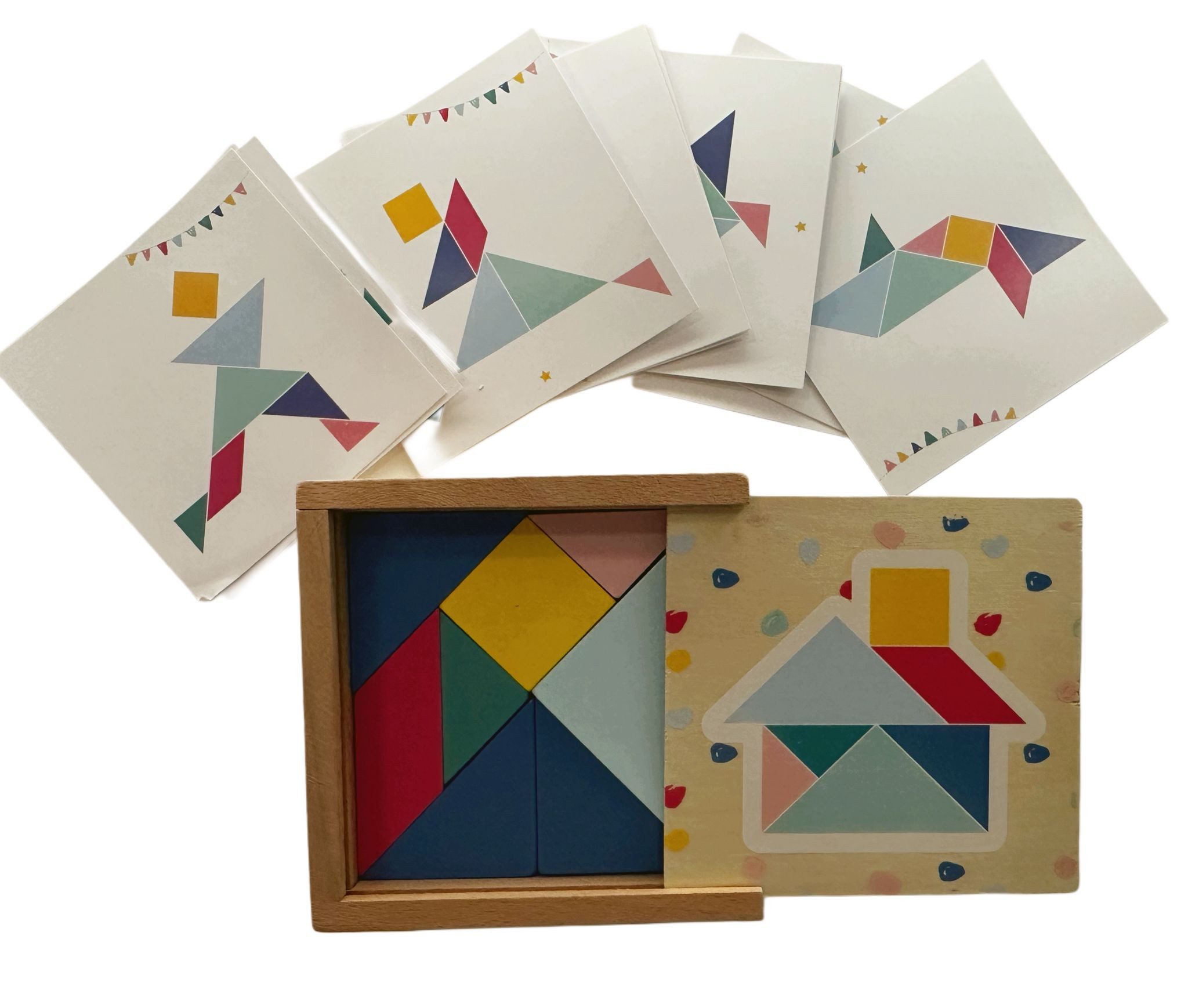 Playland Навчальні іграшки Playland Holz Lernspiel Set – Tangram Auswahl (Set, 1-St., Geschenk-Set), Lernspiele aus Holz: Zahlen, Uhrzeit & Tangram, ab 2/3 Jahren