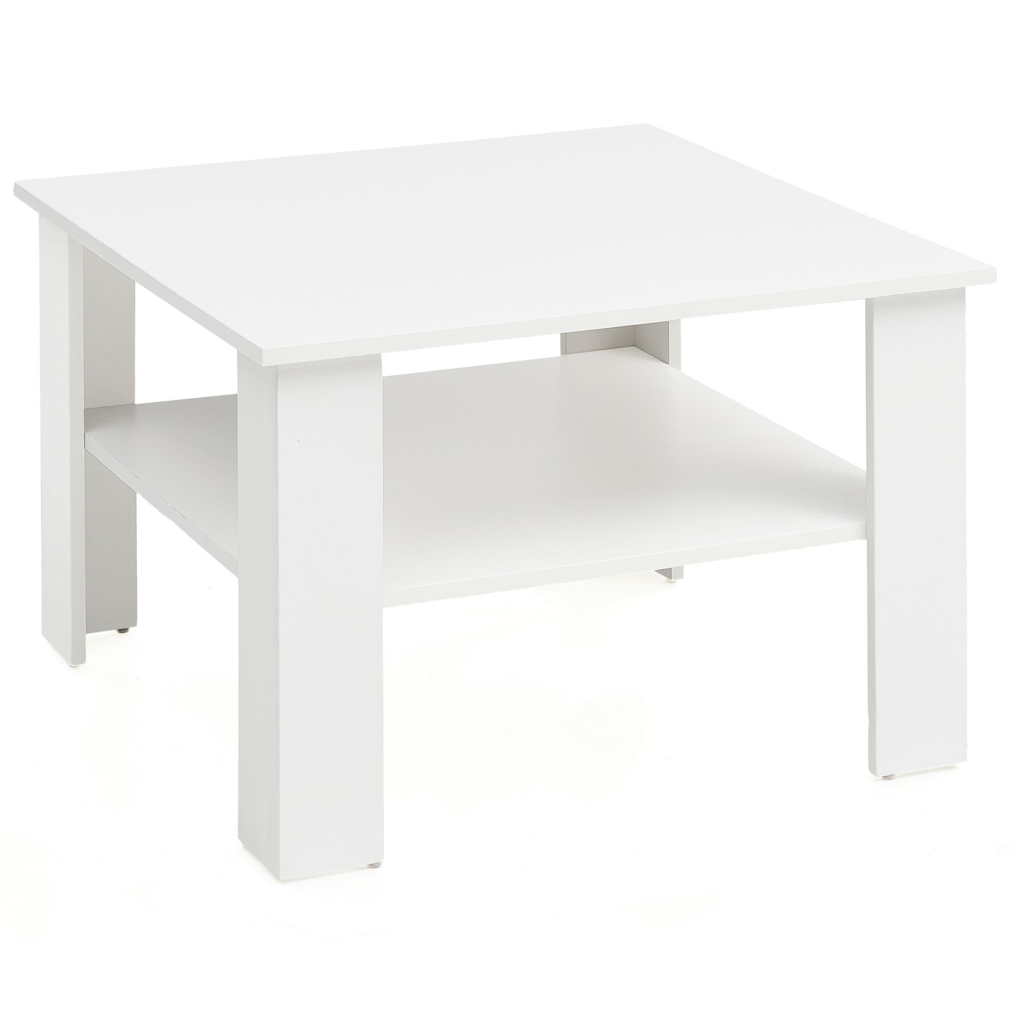 FINEBUY Couchtisch SuVa14548_1 (Weiß 60x42x60 cm, Holztisch mit Ablage Quadratisch), Wohnzimmertisch mit Stauraum, Kleiner Sofatisch Weiß | Weiß