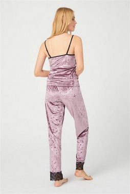 Cottonhill Negligé Pyjama-Set für Damen aus Samt mit Spitzenverzierung