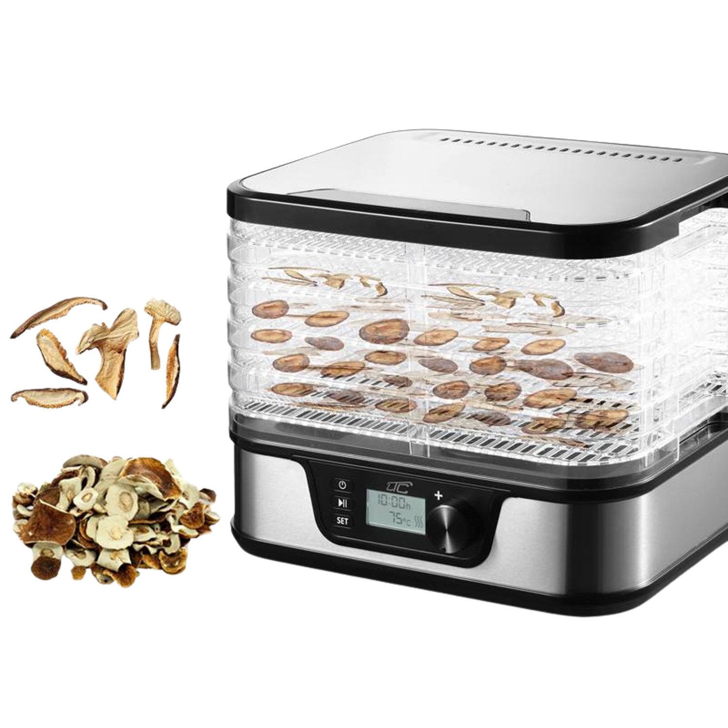LTC Dörrautomat Trockner für Pilze, Gemüse und Obst 380W 5 Fächer 380 W, einstellbare Leistung, rutschfester Boden, mit Display