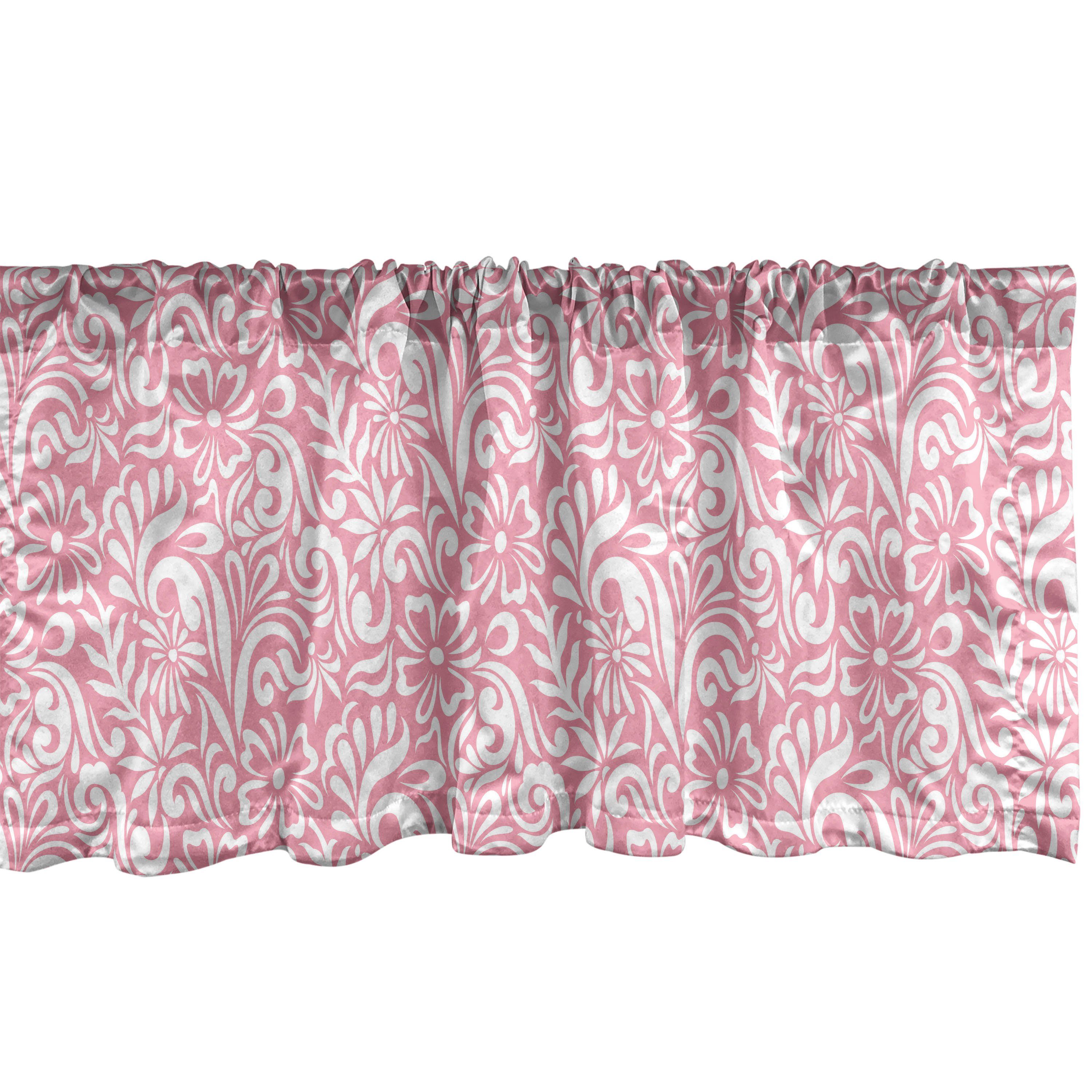 Scheibengardine Vorhang Volant für Küche Schlafzimmer Dekor mit Stangentasche, Abakuhaus, Microfaser, Rosa Damast Simplistic Blumenkunst