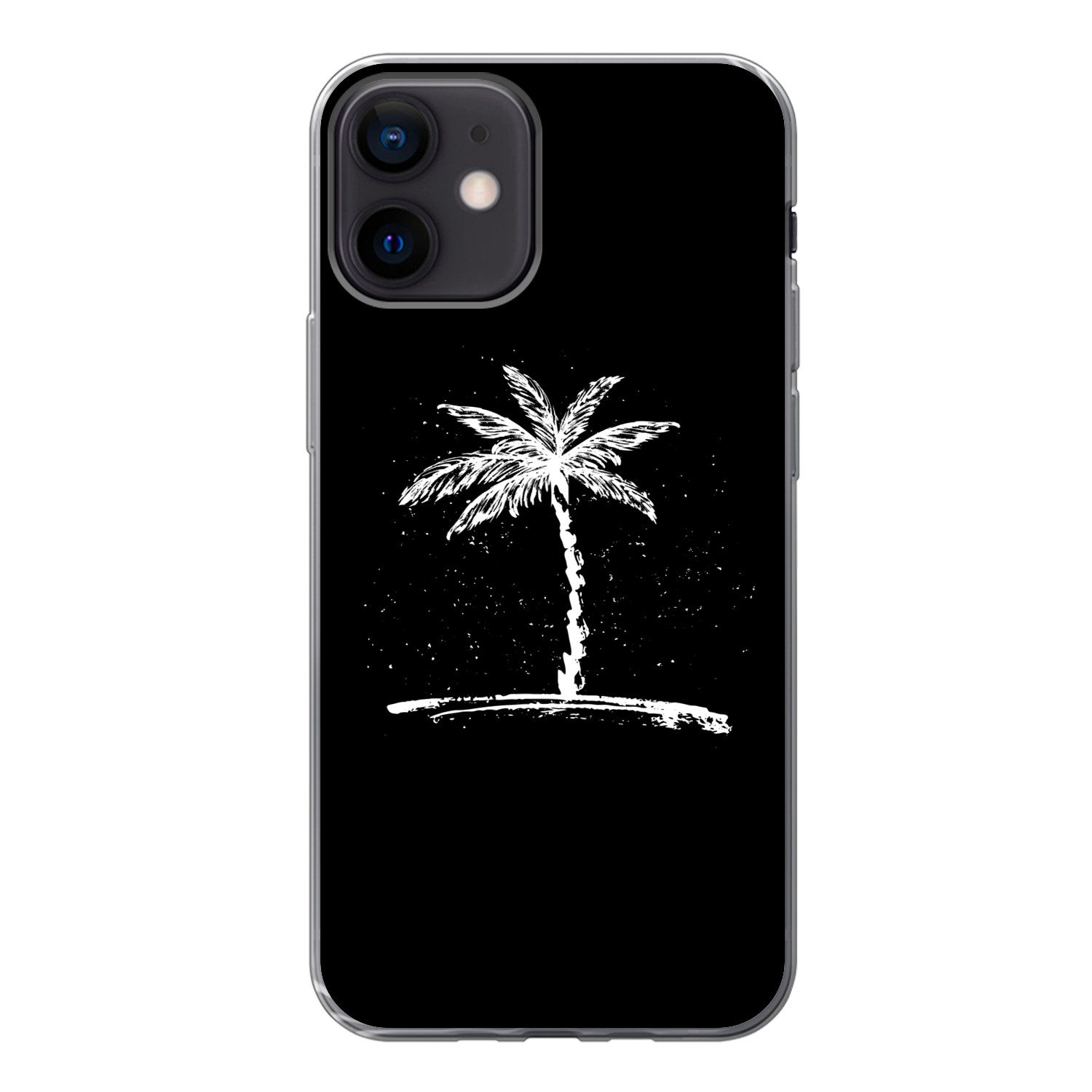 MuchoWow Handyhülle für Apple iPhone 12 Palme - Weiß - Schwarz - Tropisch, Smartphone-Bumper, Print, Handy Schutzhülle Dünn