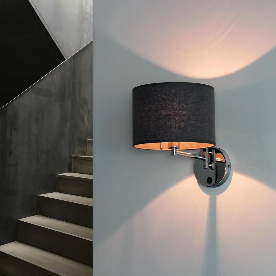 Licht-Erlebnisse Wandleuchte HOTEL, ohne Leuchtmittel, Moderne Wandlampe  Stoffschirm Grau rund schwenkbar Wohnzimmer Lampe