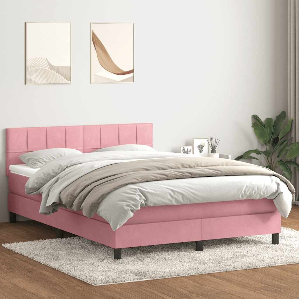 furnicato Bett Boxspringbett mit Matratze Rosa 140x220 cm Samt (1-tlg)
