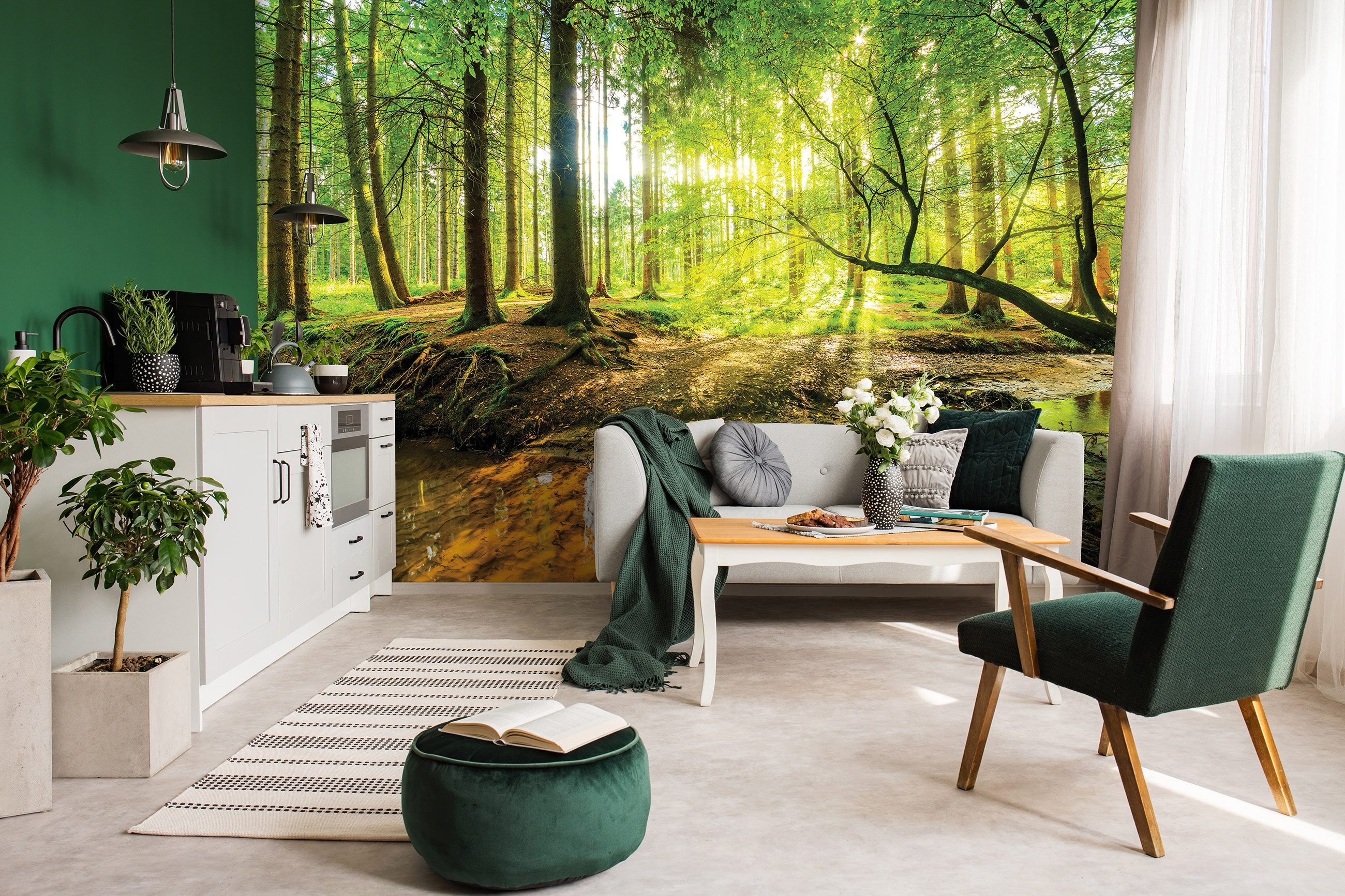 Wallarena Fototapete Wald Grün Natur 3D EFFEKT Landschaft Wohnzimmer Schlaf günstig online kaufen