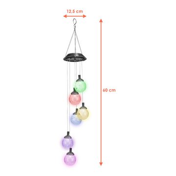 Spetebo LED Windlicht LED Solar Windspiel mit 6 Kugeln aus Glas, Farbwechsel, LED fest intregiert, bunt, Gartenkugel Beleuchtung Farbspiel