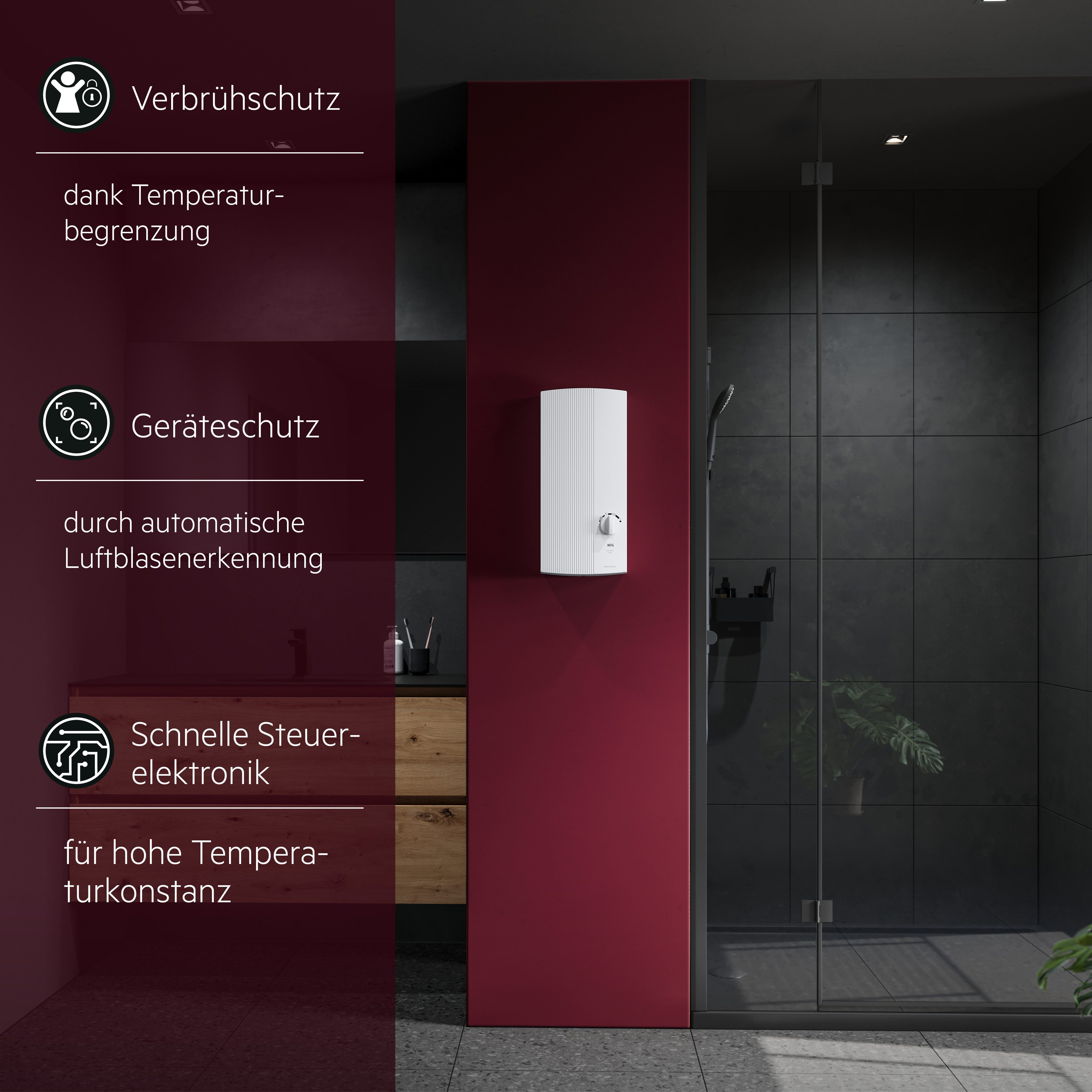 AEG Haustechnik Komfort-Durchlauferhitzer DDLE Basis 18/21/24 kW, stufenlose Temperaturwahl, elektronisch, min. 30 °C, max. 60 °C, Temperatureinstellung mit Anw – Bild 4 von 5