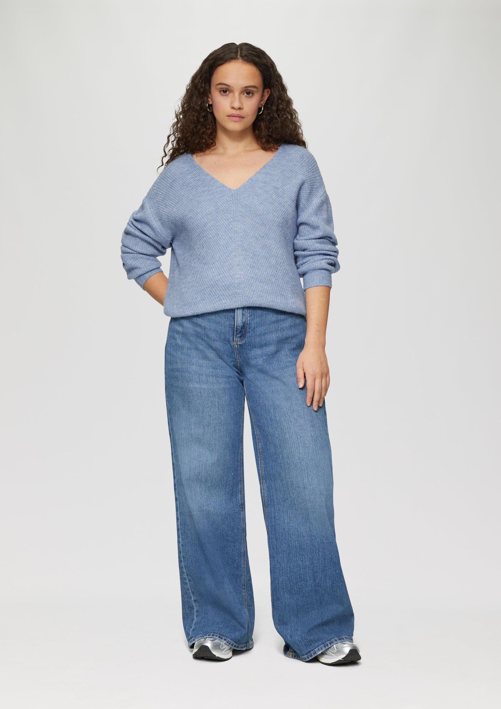 QS Longpullover Strickpullover Weicher Pullover mit Rippstruktur