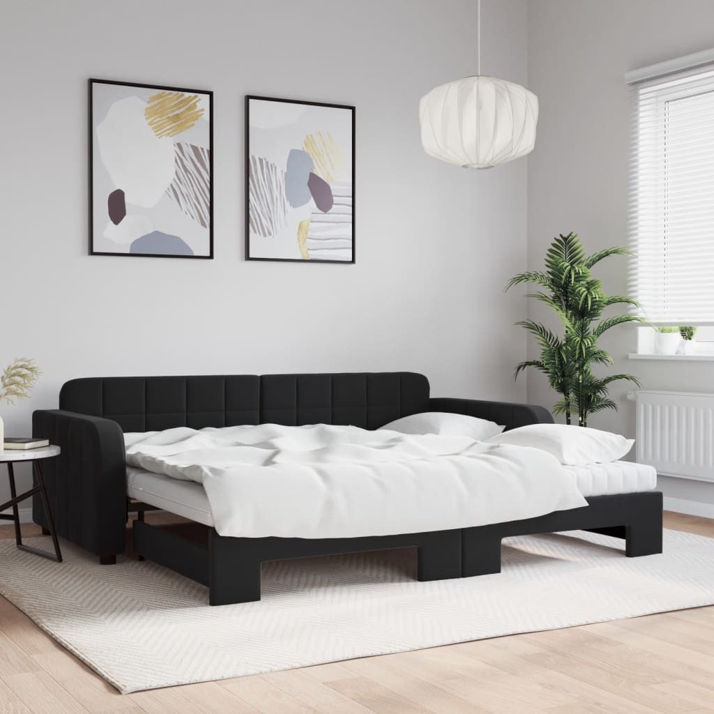 vidaXL Daybed, Tagesbett Ausziehbar mit Matratzen Schwarz 90x190 cm Samt