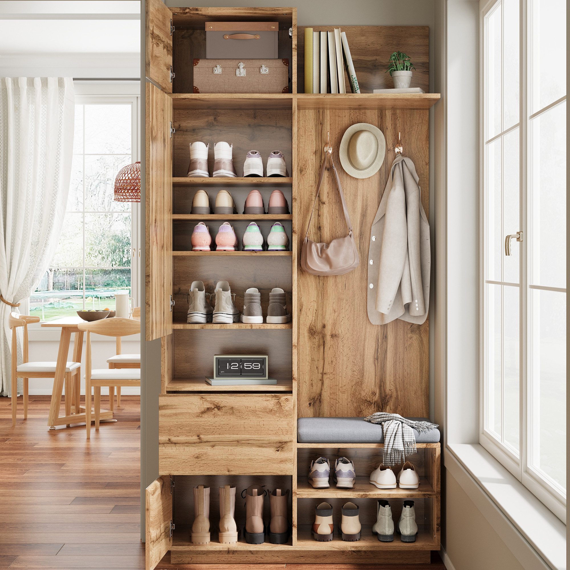 BlingBin Garderobenschrank Kompaktgarderobe mit Spiegel und Sitzbank (1-St. günstig online kaufen