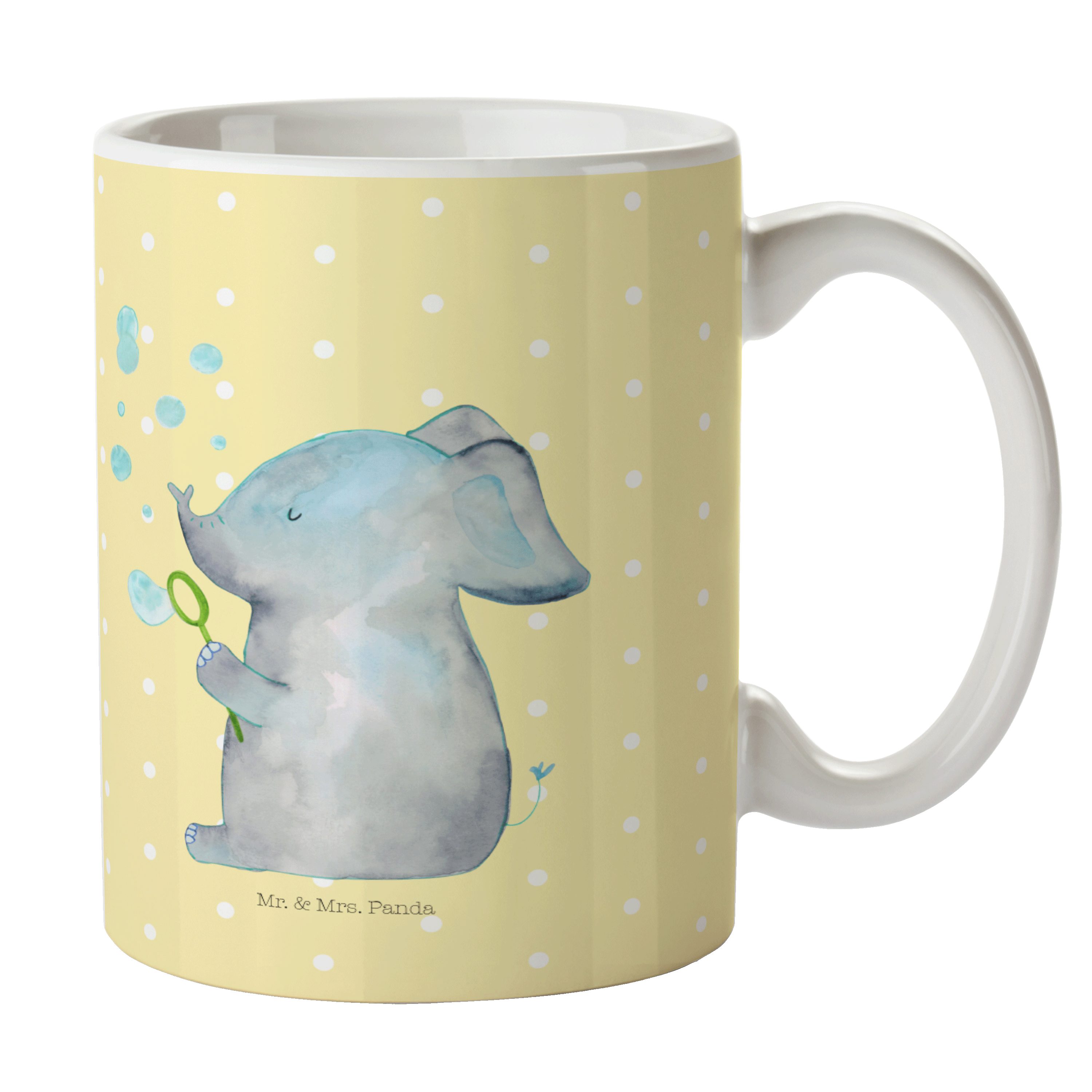 Mr. & Mrs. Panda Tasse Gelb - Ta, Seifenblasen - Elefant Geschenk, Pastell Liebesspruch, Keramik Büro