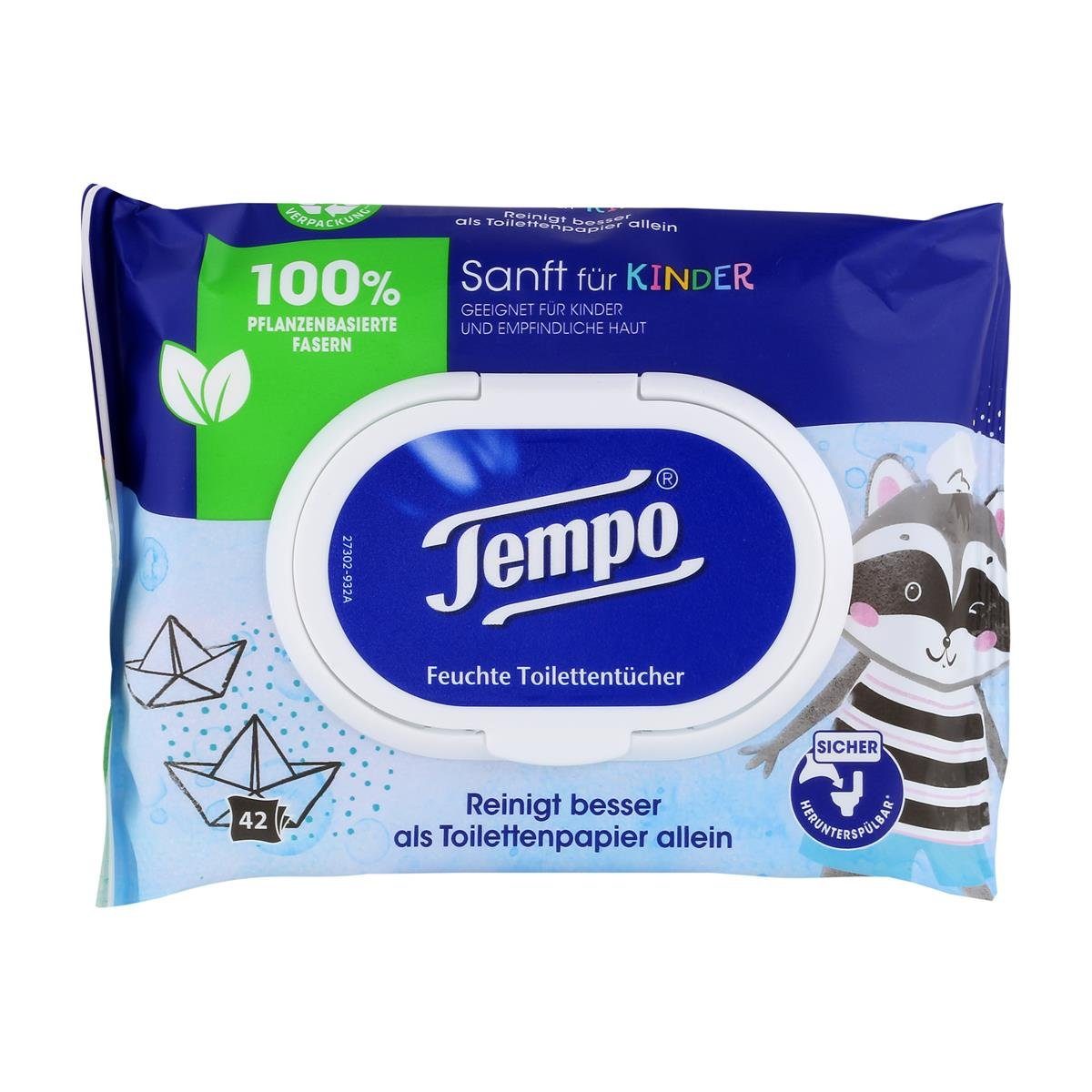 feuchtes Toilettenpapier Tempo Feuchte Toilettentücher Sanft für Kinder 42 Tücher (1er Pack)