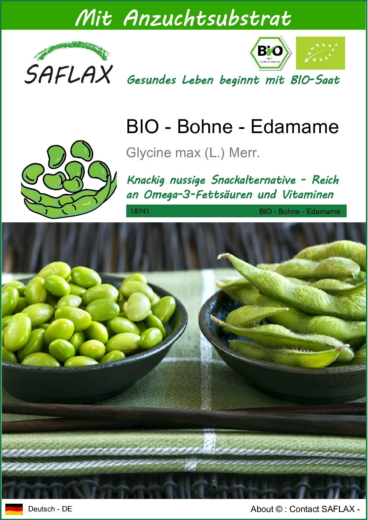 SAFLAX Gemüsesamen SAFLAX - Samen und Substrat - BIO - Bohne - Edamame