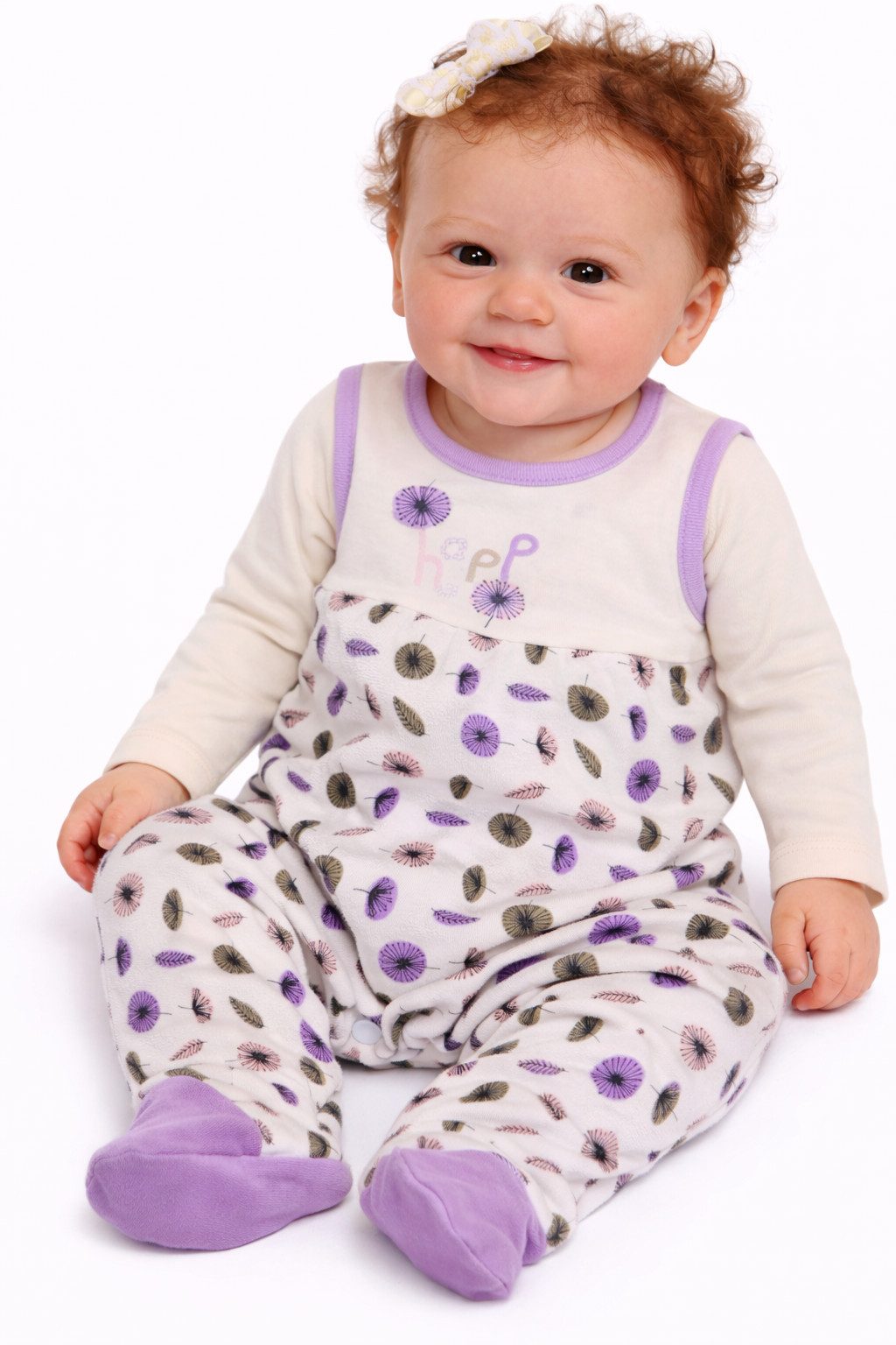 Strampler Sztramplerhose Langarmshirt Baby Anzug in Creme Lila gemustert