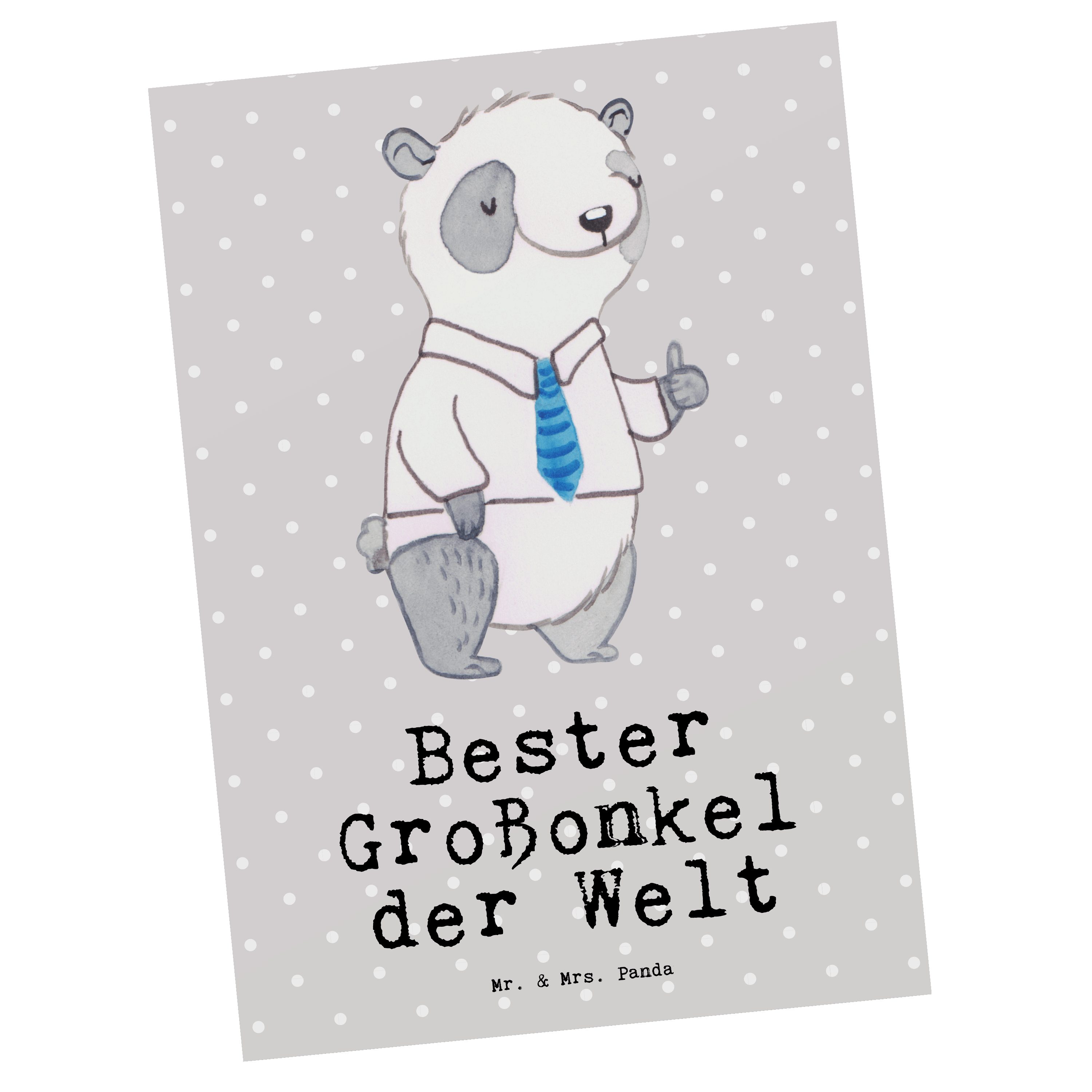 Mr. & Mrs. Panda Postkarte Panda Bester Großonkel der Welt - Grau Pastell - Geschenk, Einladungs
