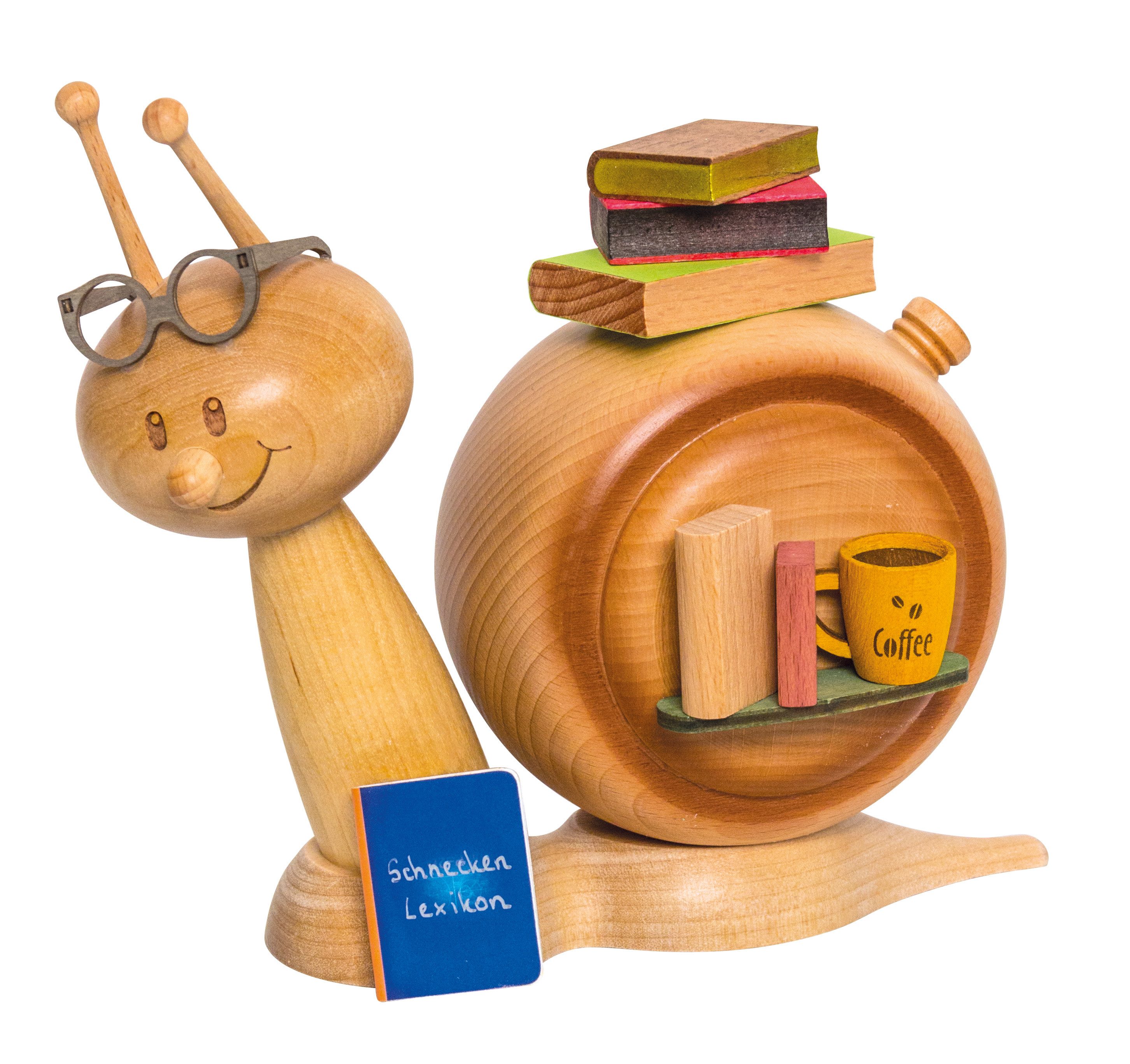 Kuhnert Räuchermännchen Räucherschnecke - Sunny als Buchschnecke - 16 cm - aus Holz, erzgebirgische Holzkunst - Made in Germany