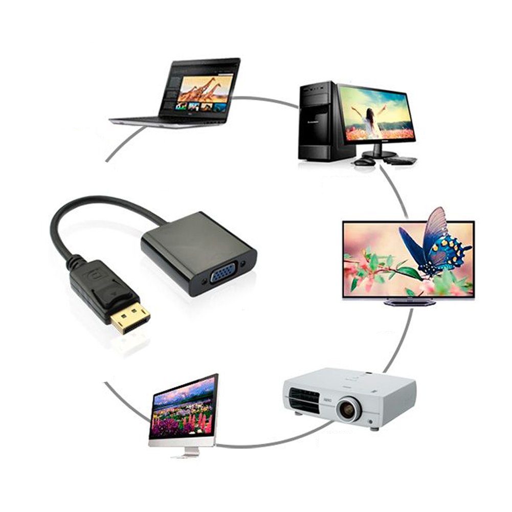 Bolwins B64 Adapter Kabel Displayport DP Stecker auf VGA PC Laptop TV Beamer Audio- & Video-Adapter Displayport zu VGA, 25 cm, Video Signalübertragung von Displ – Bild 5 von 5
