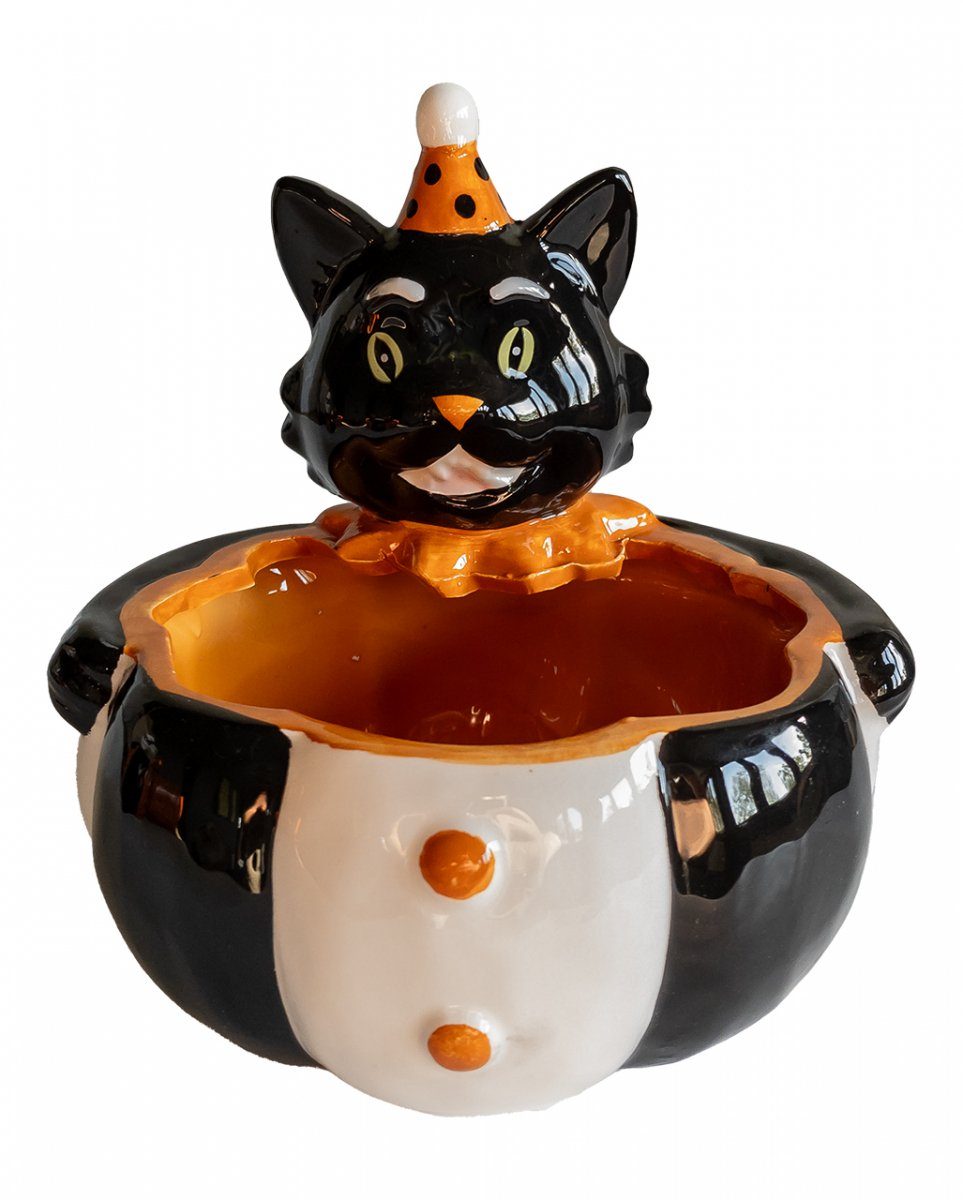 Horror-Shop Dekofigur Vintage Halloween Katze Süßigkeiten Schale aus Ker