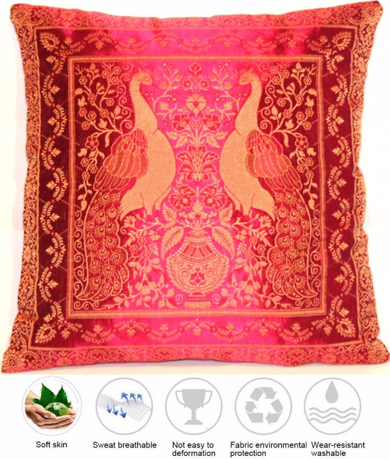 40cmx40cm, "Handgewebt - Indien" aus Seide Handgefertigt Banarasi Indische Dekokissen - Ruwado Handgenäht Kissenbezug und aus