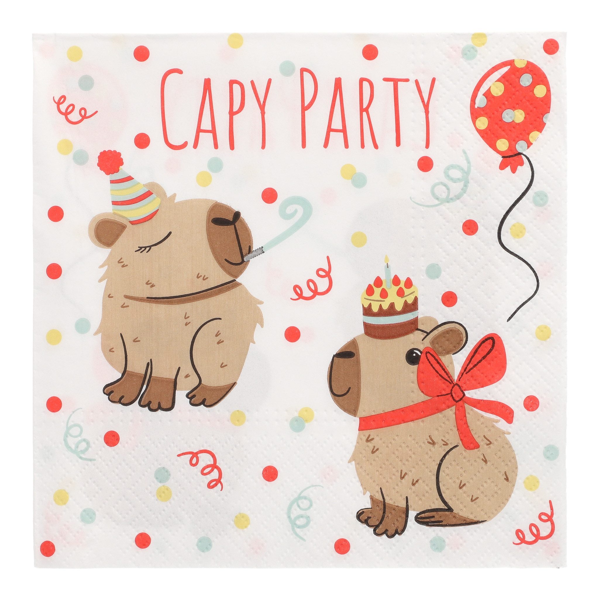 PAPSTAR Papierserviette, Servietten Papier 33x33cm 3-lagig mit Capybara Party Motiv 20 Stück