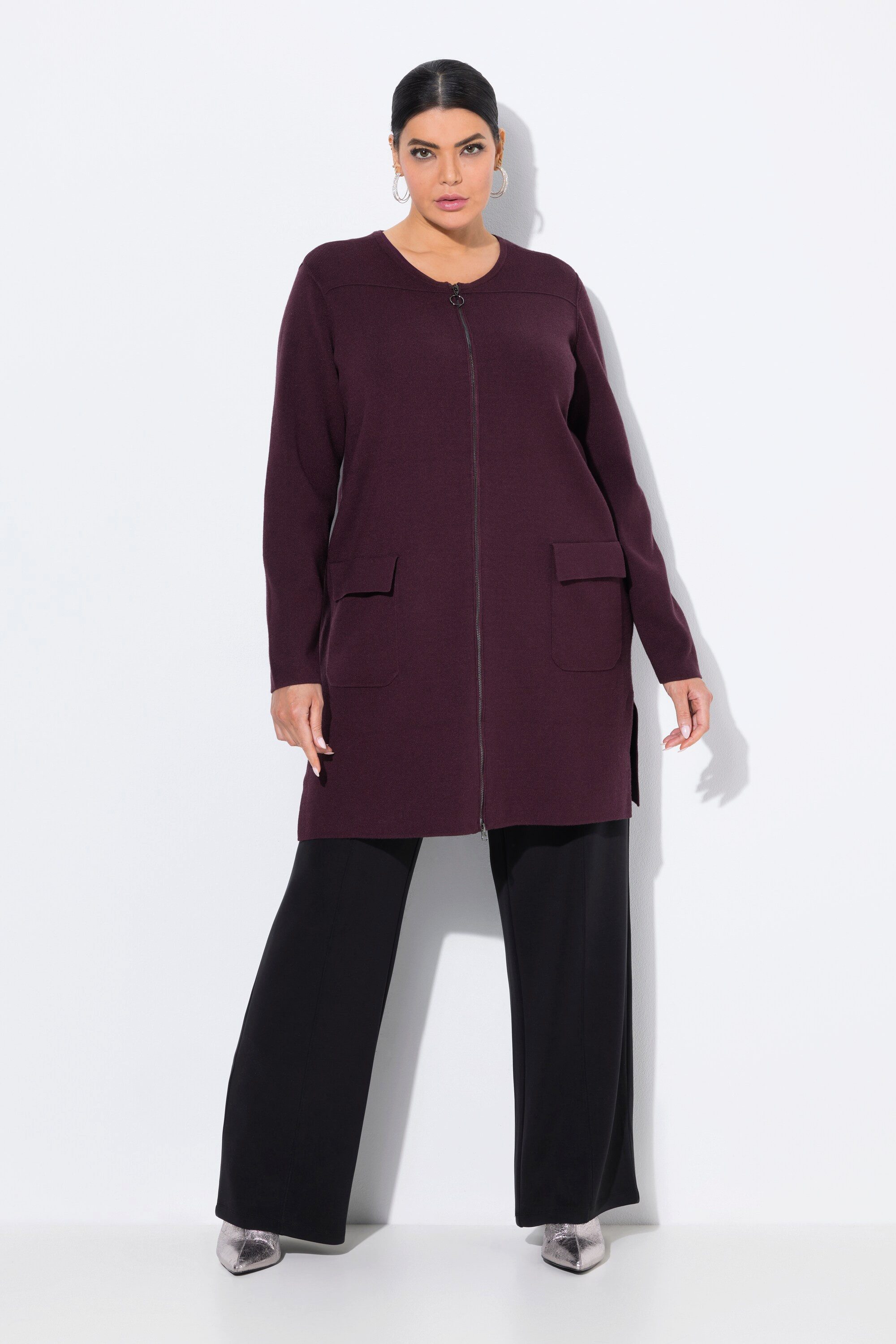 Ulla Popken Strickjacke Strickjacke Feinripp Rundhals günstig online kaufen
