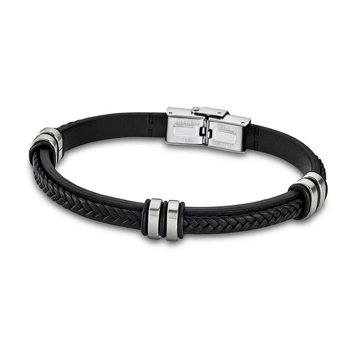 Lotus Style Armband Lotus Style Armband schwarz (Armband) für Damen Herren aus Edelstahl (Stainless Steel) Echtleder