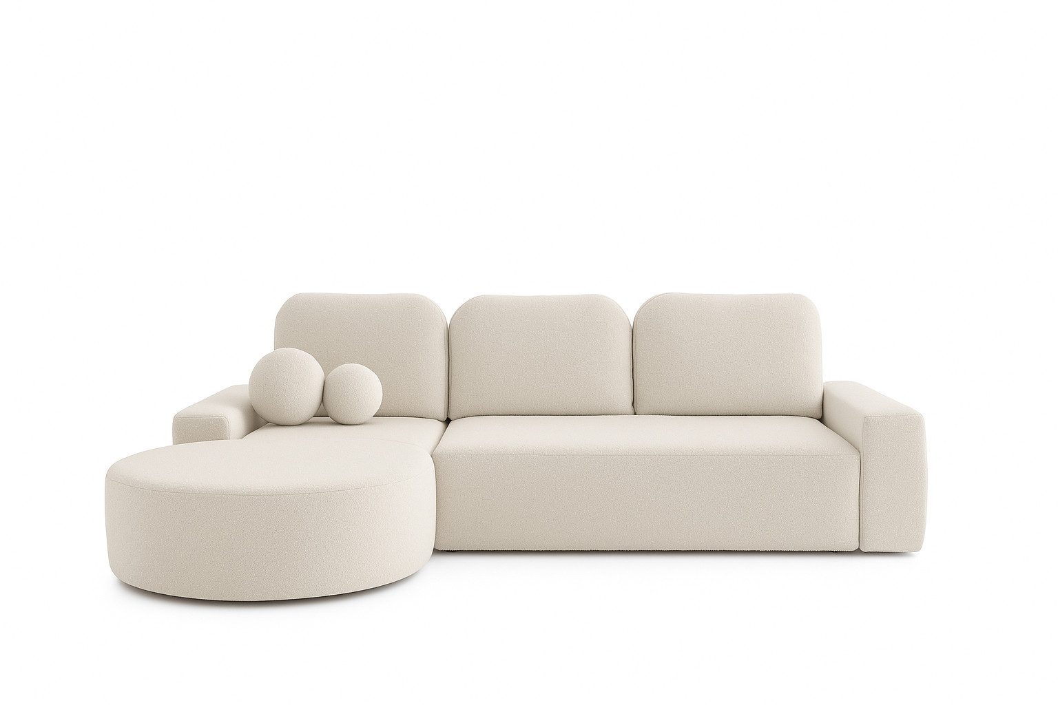 NEXT COLLECTION Ecksofa Wave, mit Bettkasten und Schlaffunktion, 2 dekorative Kissen Kugelnform