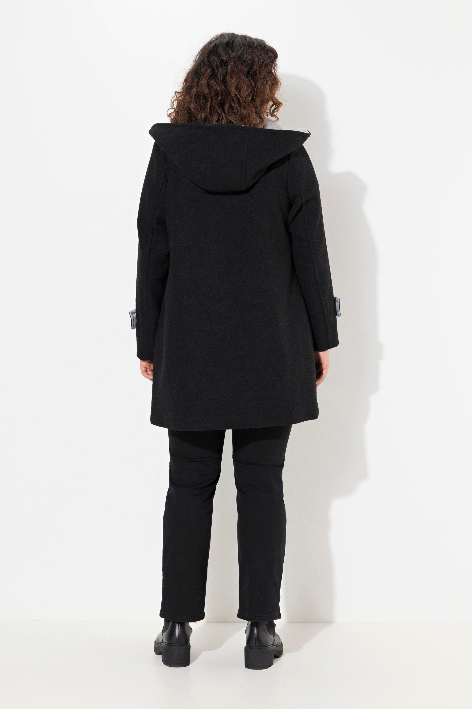 Ulla Popken Wintermantel Dufflecoat A-Linie Wollmischung Kapuze