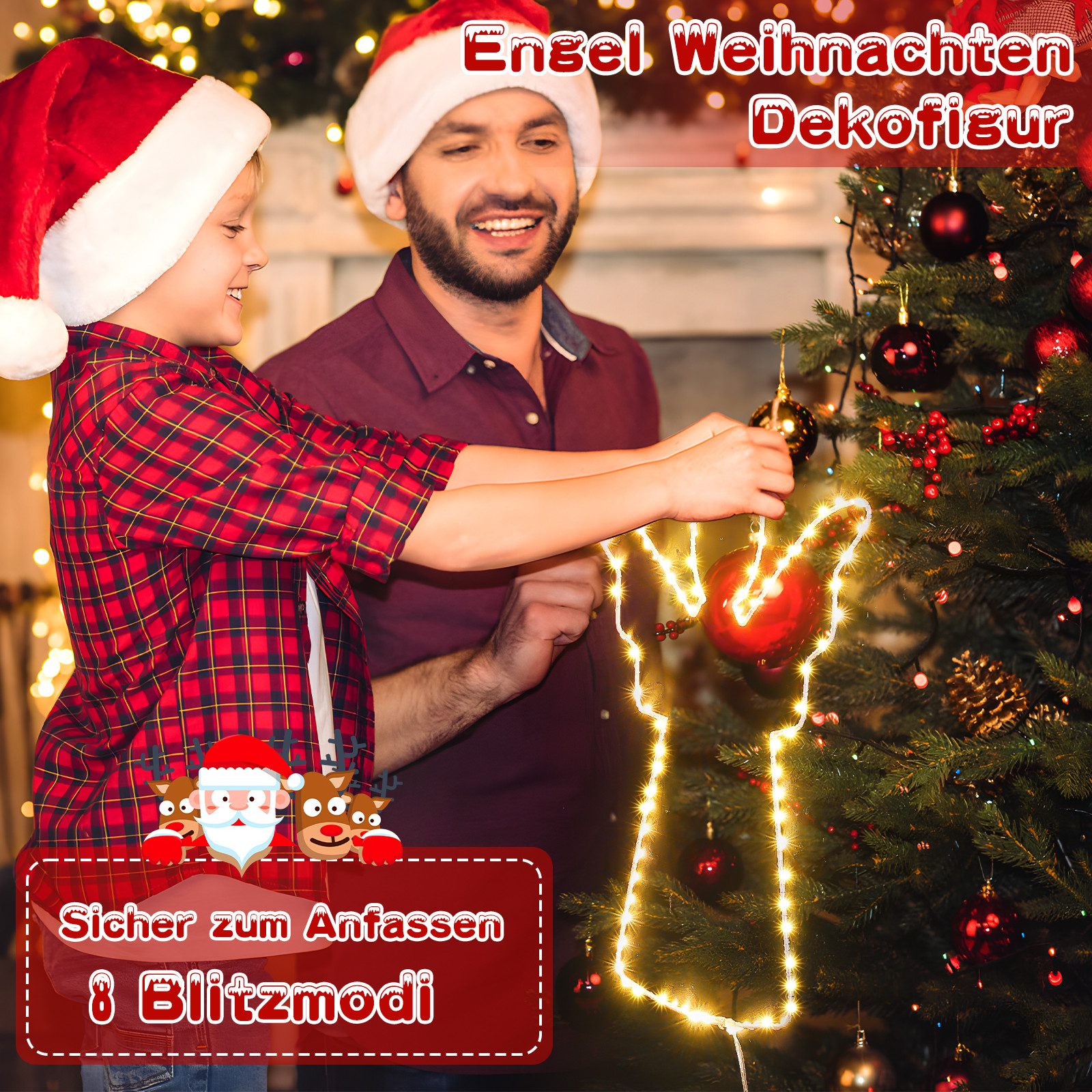 Quntis LED-Lichterkette Led weihnachtsdeko für fenster, innen/außen, weihnachtsstern, LED Engel Fenster Deko für Weihanchten/Geschenk