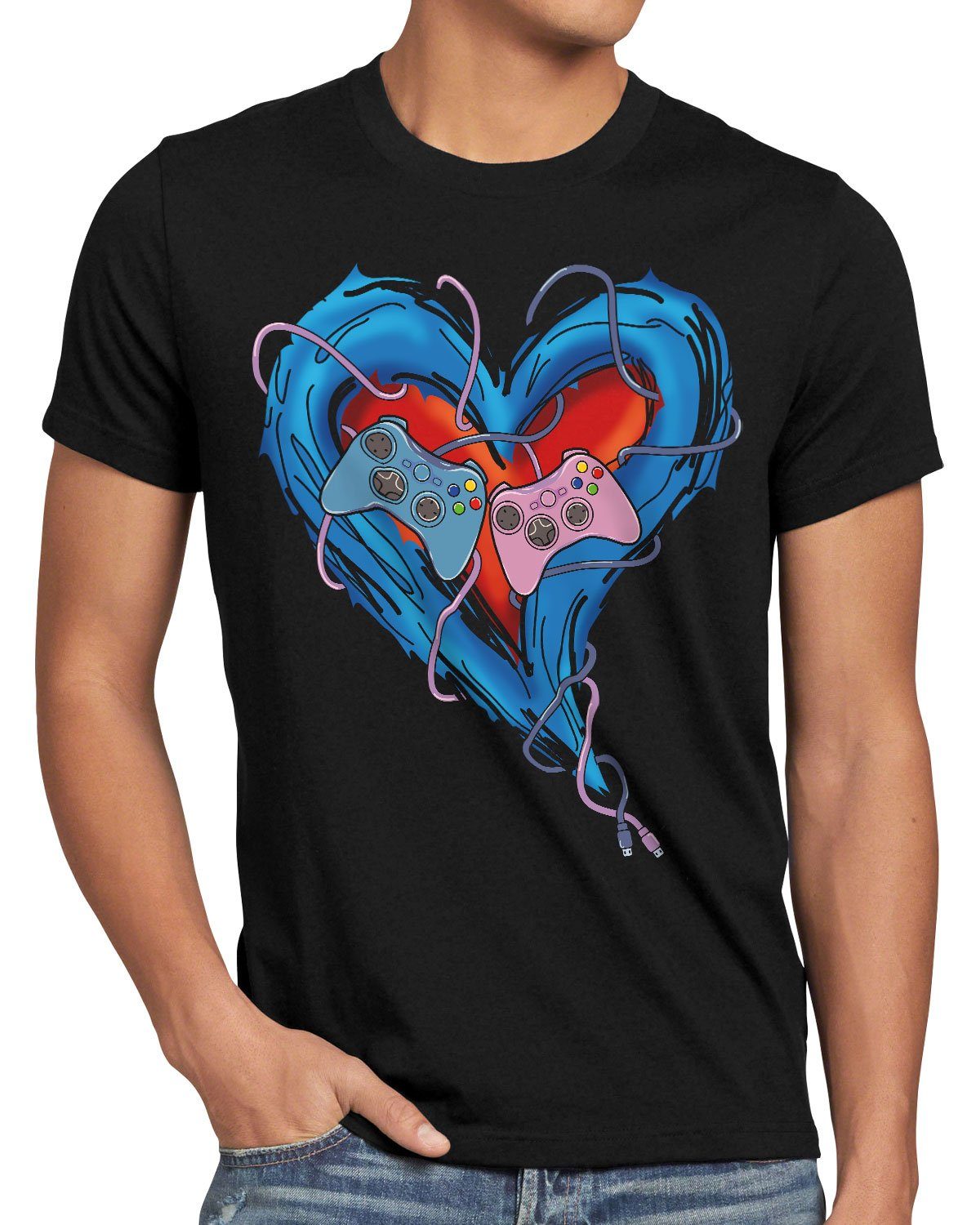 style3 Print-Shirt Herren T-Shirt Gamer Love videospiel partnerschaft liebe schwarz