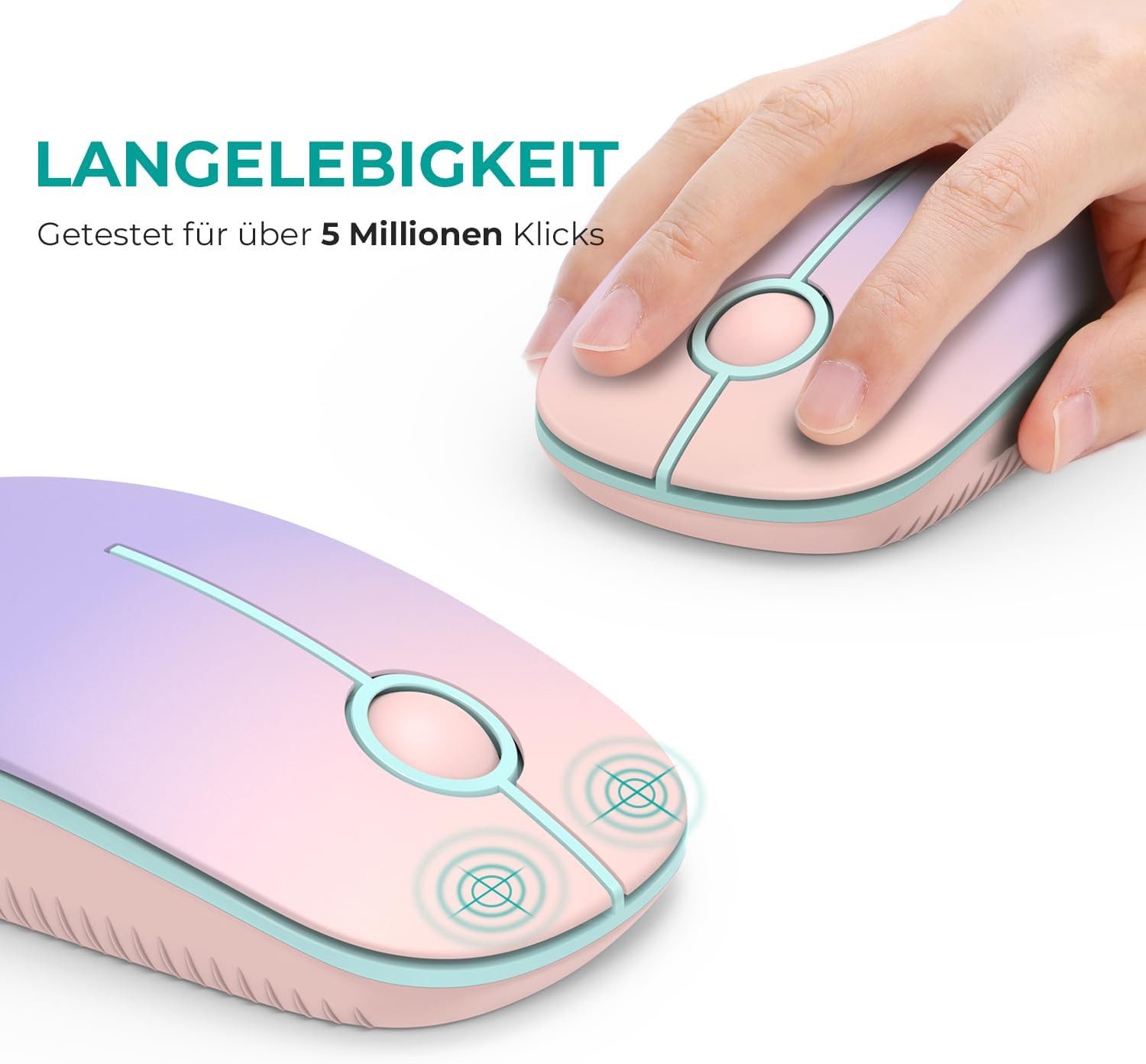 Seenda Maus Kabellos, 2,4G Funkmaus mit 1600 DPI für PC/Laptop/Linux Maus (Bluetooth, Funk, 3 Leise Tasten Für Links- und Rechtshänder)