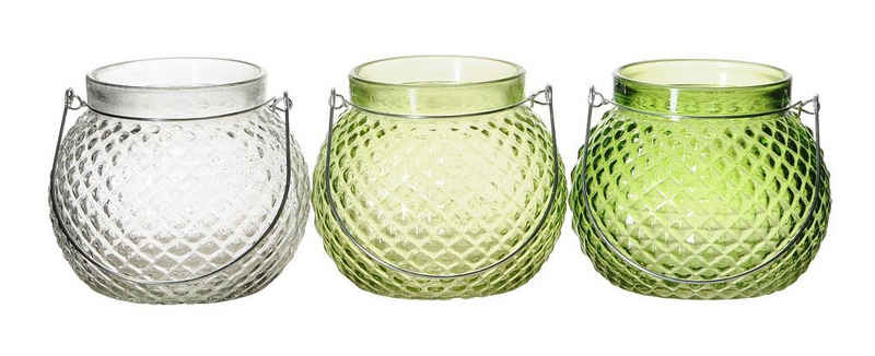 Levandeo® Teelichthalter, 3er Set Windlicht Glas 12x10cm Grün Transparent Deko Teelichthalter Tischdeko