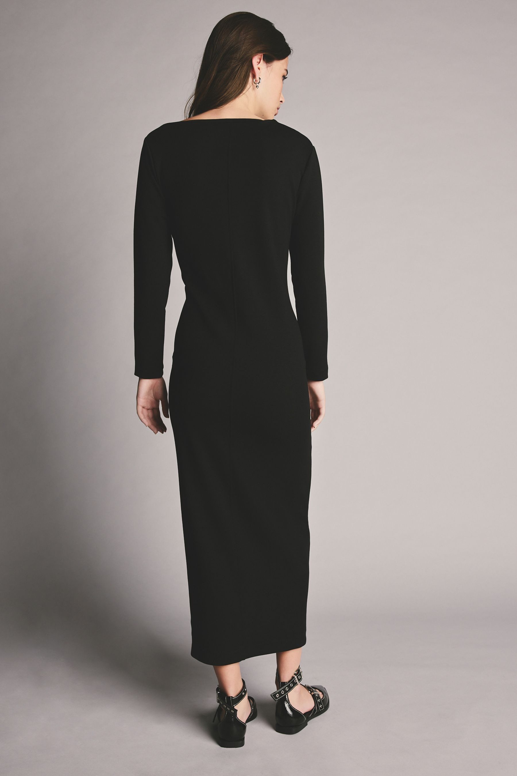 Next Maxikleid Langärmeliges, fließendes Kleid, U-Boot-Ausschnitt günstig online kaufen