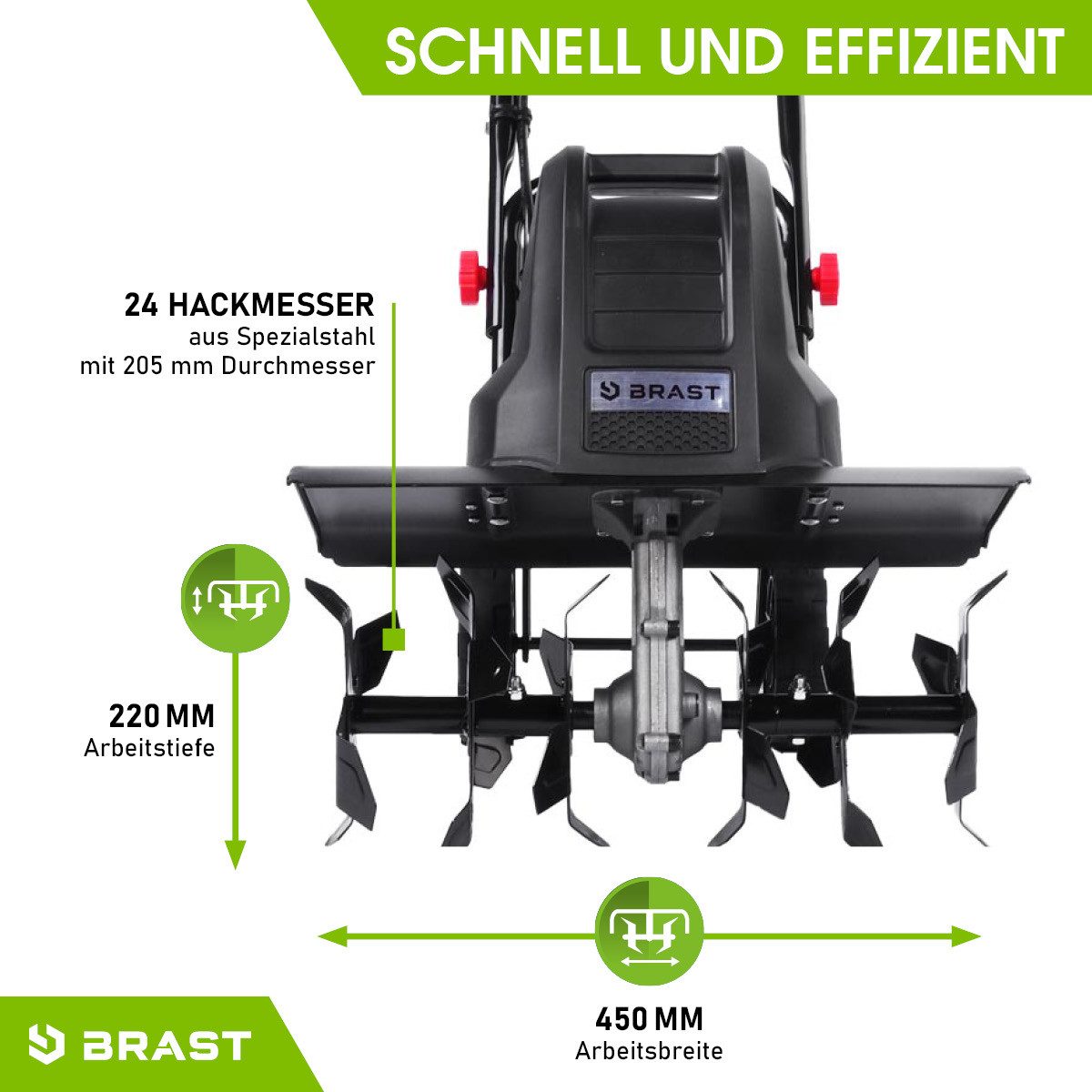 BRAST Elektromotorhacke Gartenfräse Kultivator Ackerfräse 1200-1800 Watt 36-45cm Arbeitsbreite, 45 cm Arbeitsbreite, viele Modelle für kleine bis sehr große Ras – Bild 5 von 5
