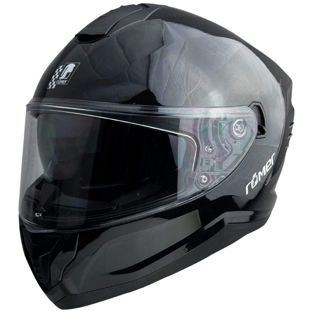 RÖMER HELME Motorradhelm RR20171 - Integralhelm schwarz- glänzend mit Sonnenvisier & Belüftung