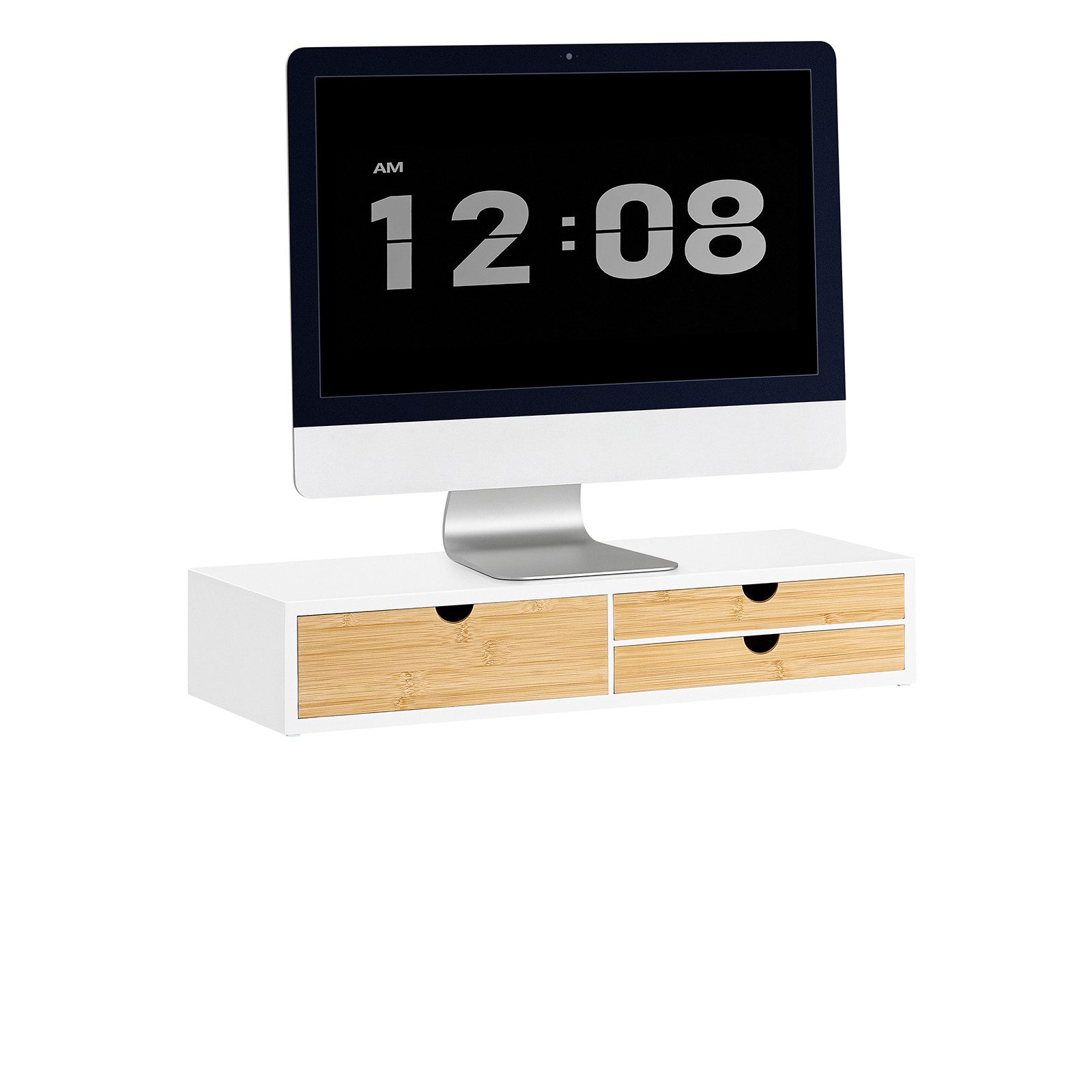 SoBuy Monitor-Halterung BBF11, (Monitor Bildschirm Ständer Bildschirmerhöher Monitorständer Weiß-Natur)