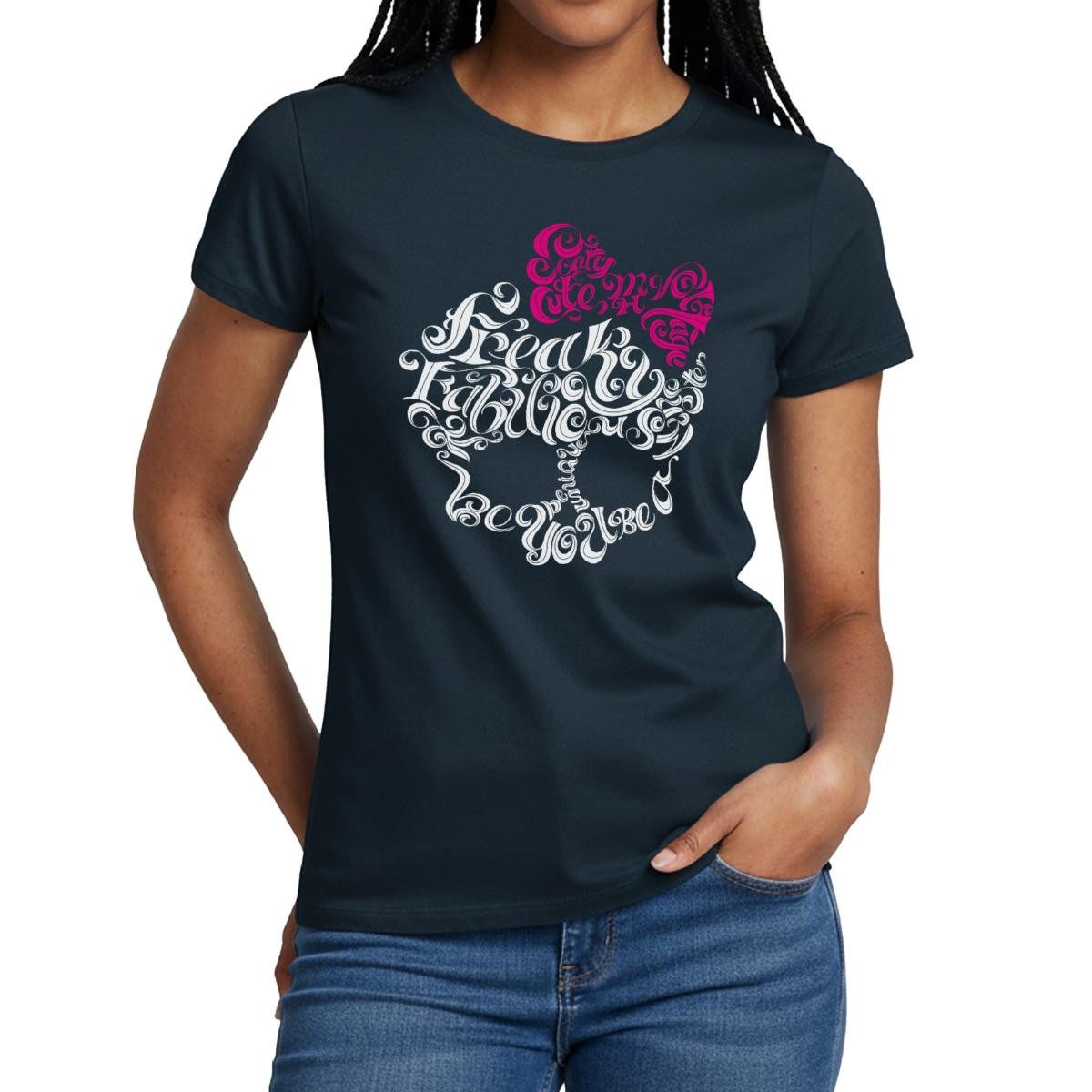 Spreadshirt T-Shirt Monster High™ Totenkopf Mit Schleife Frauen T-Shirt (1-tlg) Slim Fit, fällt klein aus